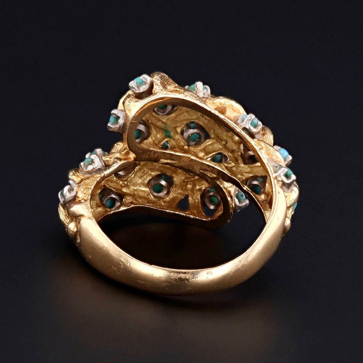 Vintage 18k Gold &amp; Turquoise Bypass Ring | Vintage Statement Ring - Trademark Antiques