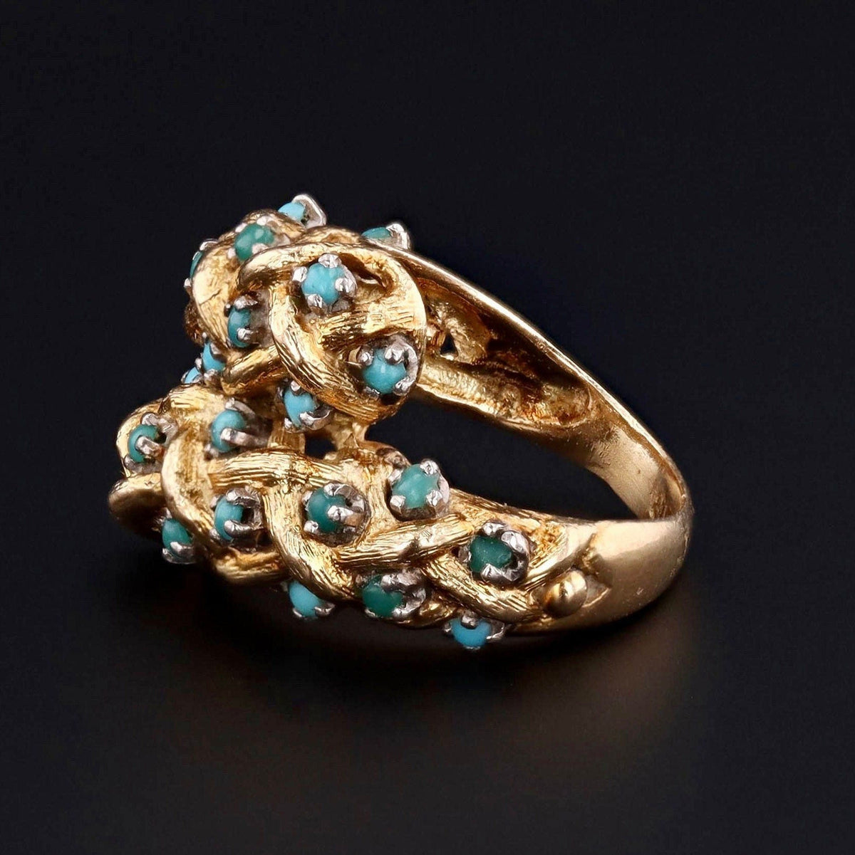 Vintage 18k Gold &amp; Turquoise Bypass Ring | Vintage Statement Ring - Trademark Antiques