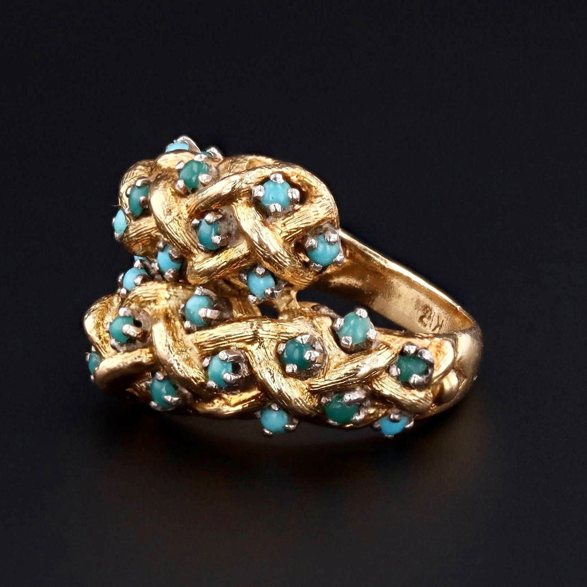 Vintage 18k Gold &amp; Turquoise Bypass Ring | Vintage Statement Ring - Trademark Antiques