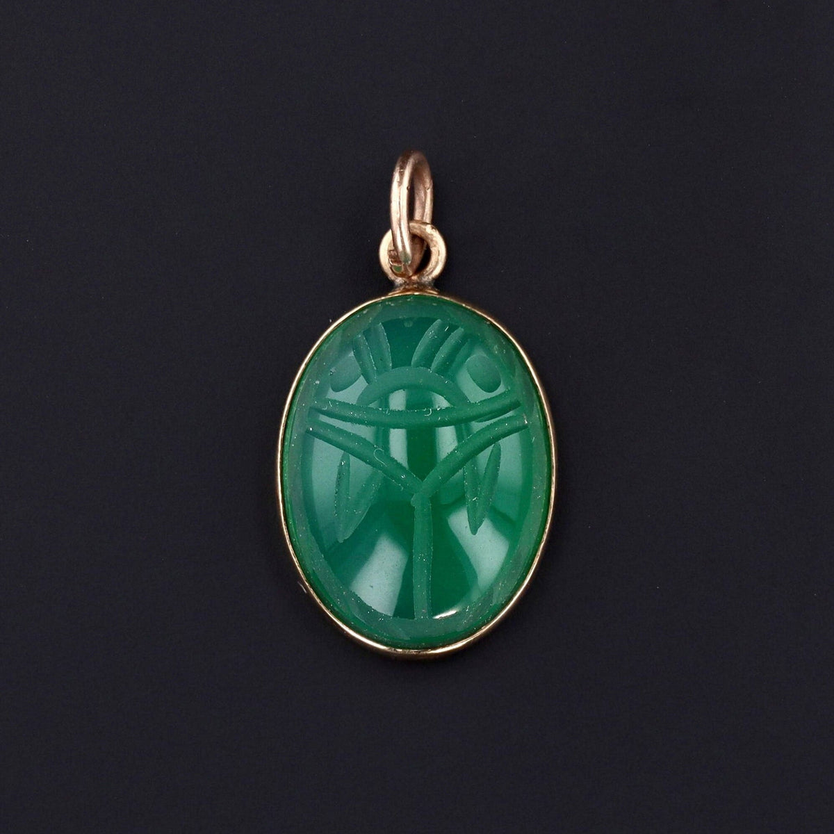 Vintage Agate Scarab Charm 14k Gold - Trademark Antiques