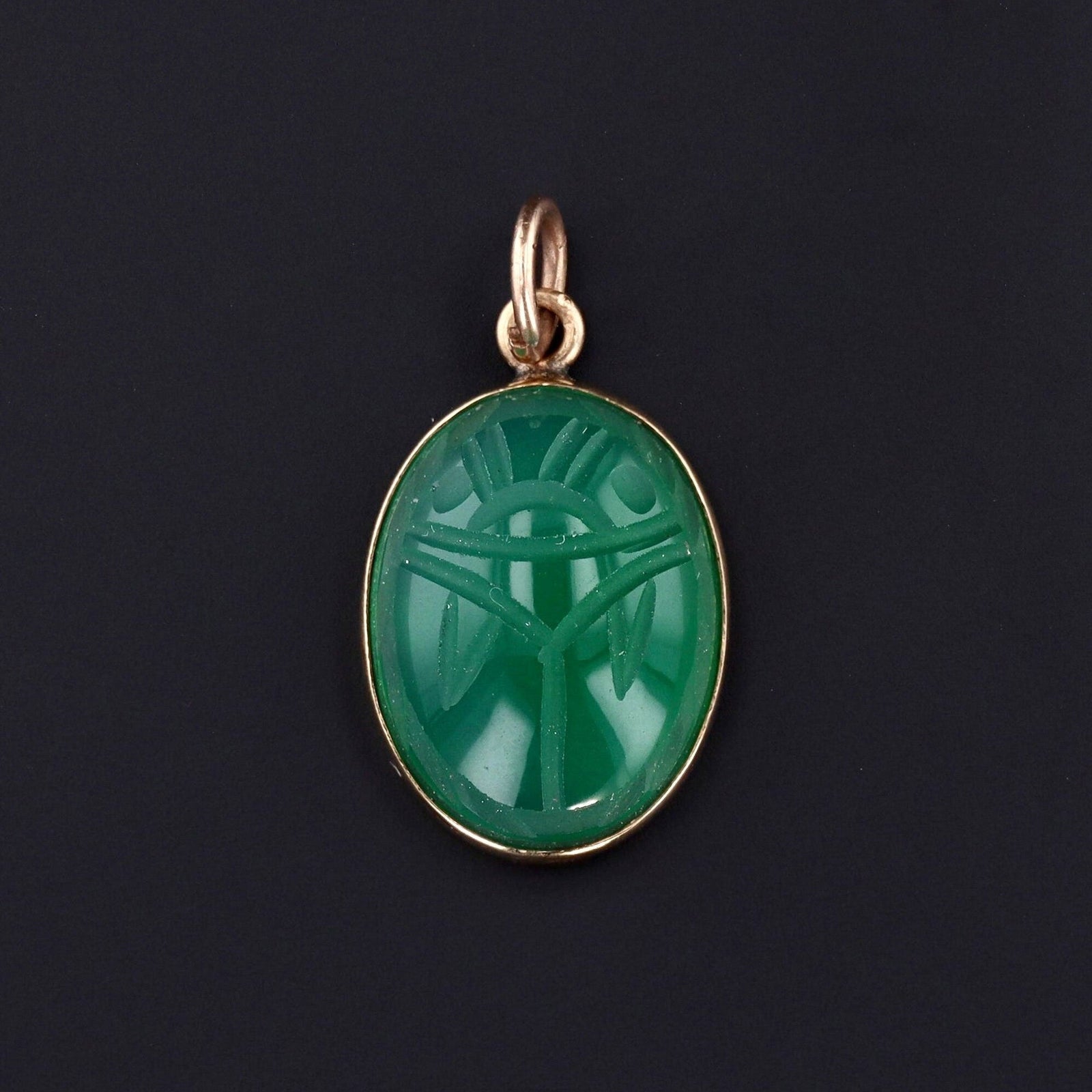 Vintage Agate Scarab Charm 14k Gold - Trademark Antiques