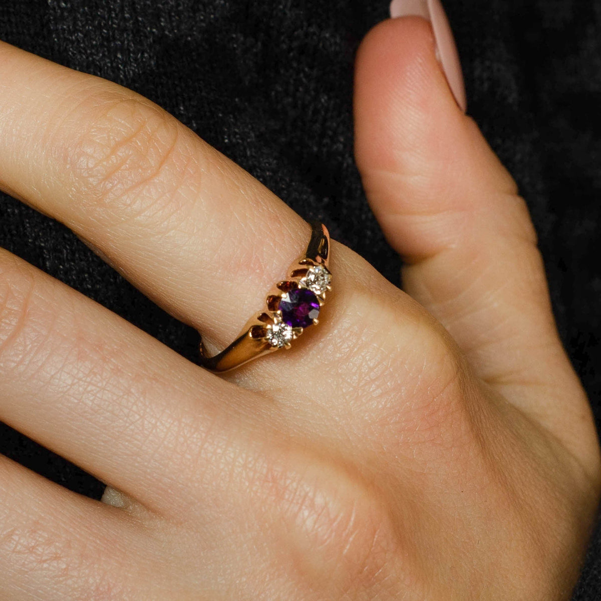 Vintage Amethyst and Diamond Ring of 14k Gold - Trademark Antiques