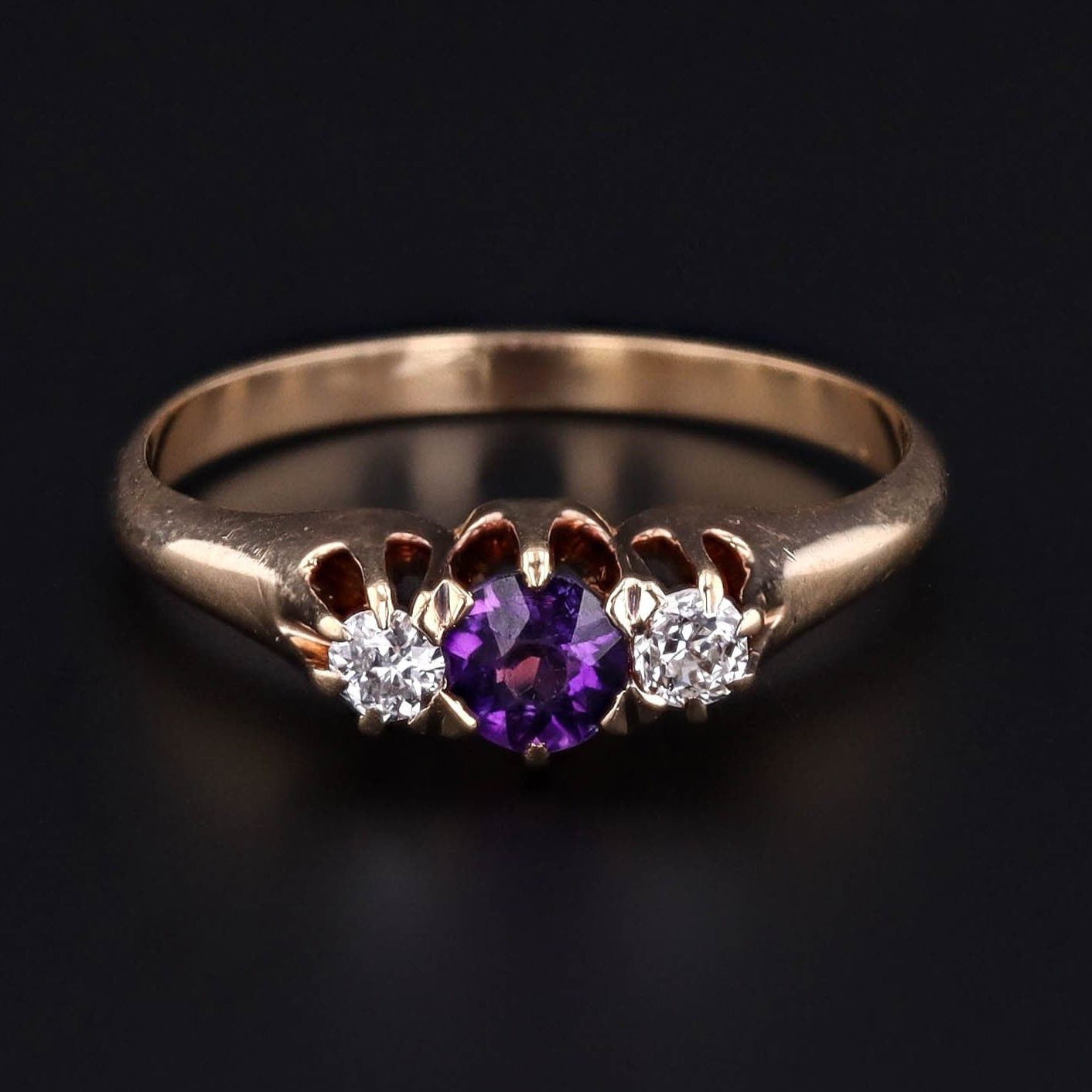 Vintage Amethyst and Diamond Ring of 14k Gold - Trademark Antiques