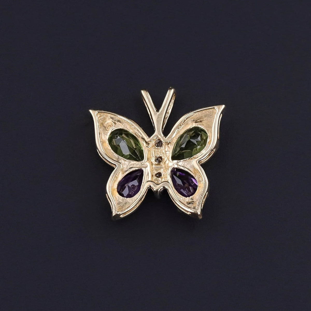 Vintage Amethyst and Peridot Butterfly Pendant of 14k Gold - Trademark Antiques