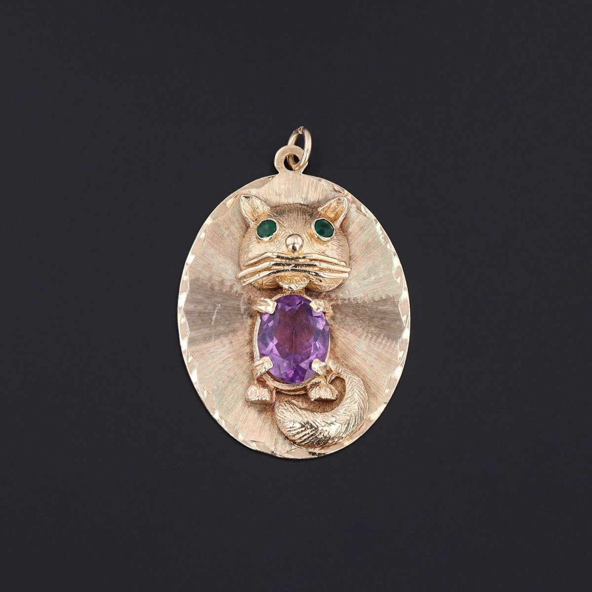 Vintage Amethyst Cat Pendant of 14k Gold - Trademark Antiques