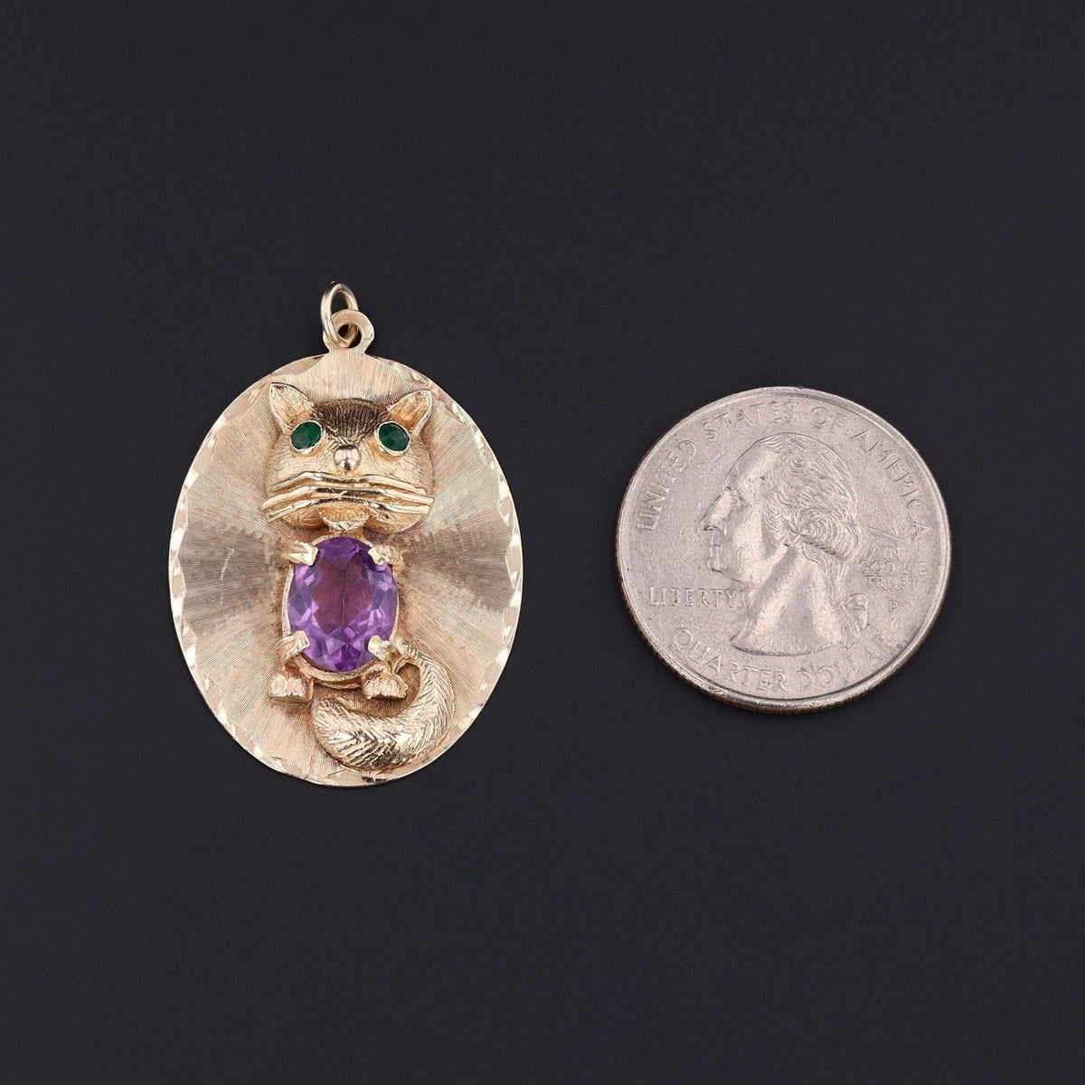 Vintage Amethyst Cat Pendant of 14k Gold - Trademark Antiques