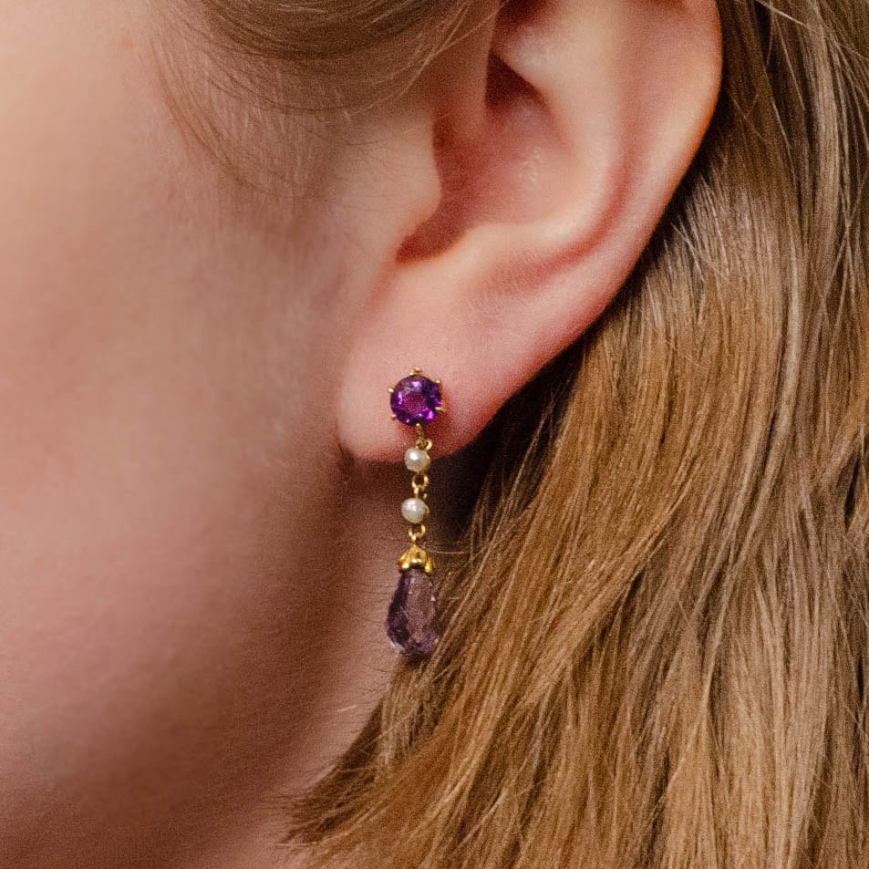 Vintage Amethyst Earrings of 14k Gold - Trademark Antiques