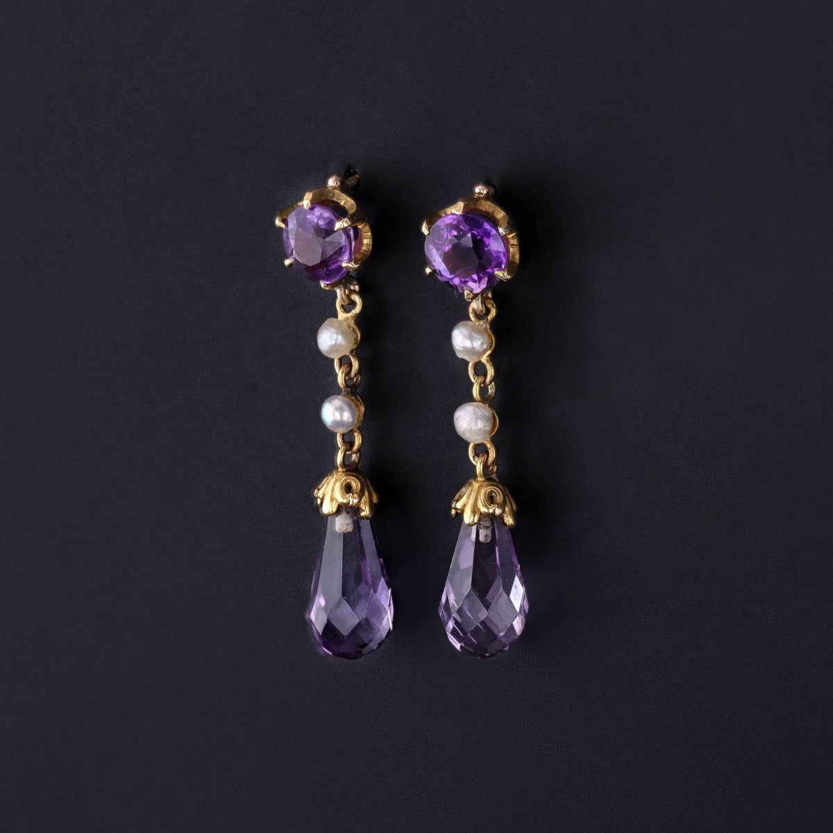 Vintage Amethyst Earrings of 14k Gold - Trademark Antiques