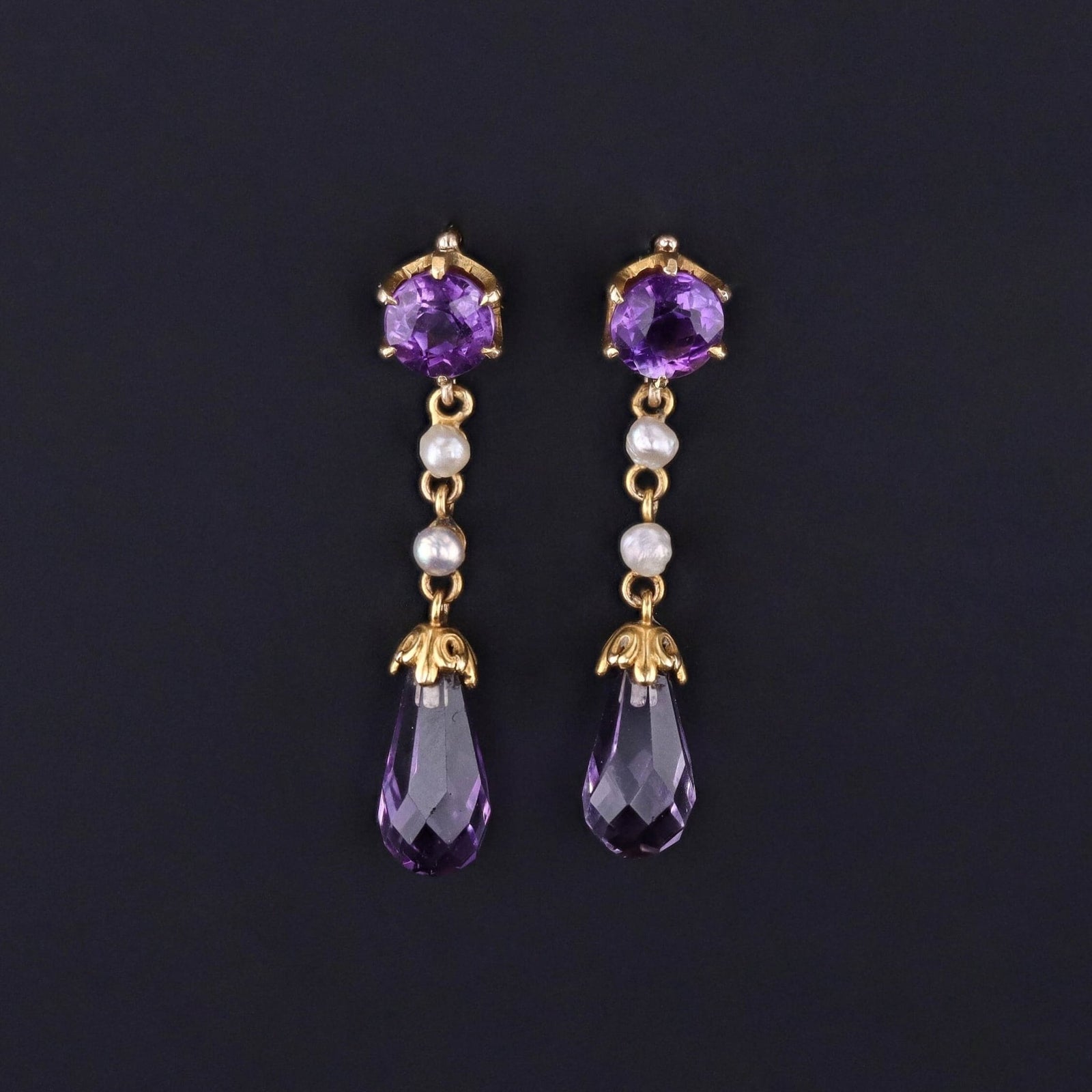 Vintage Amethyst Earrings of 14k Gold - Trademark Antiques