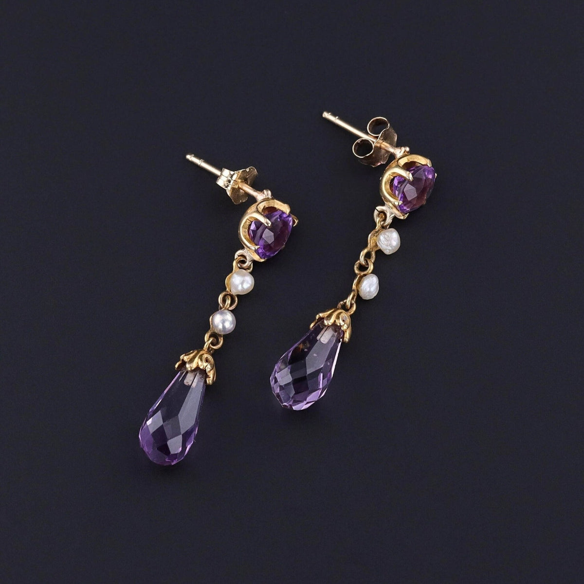 Vintage Amethyst Earrings of 14k Gold - Trademark Antiques