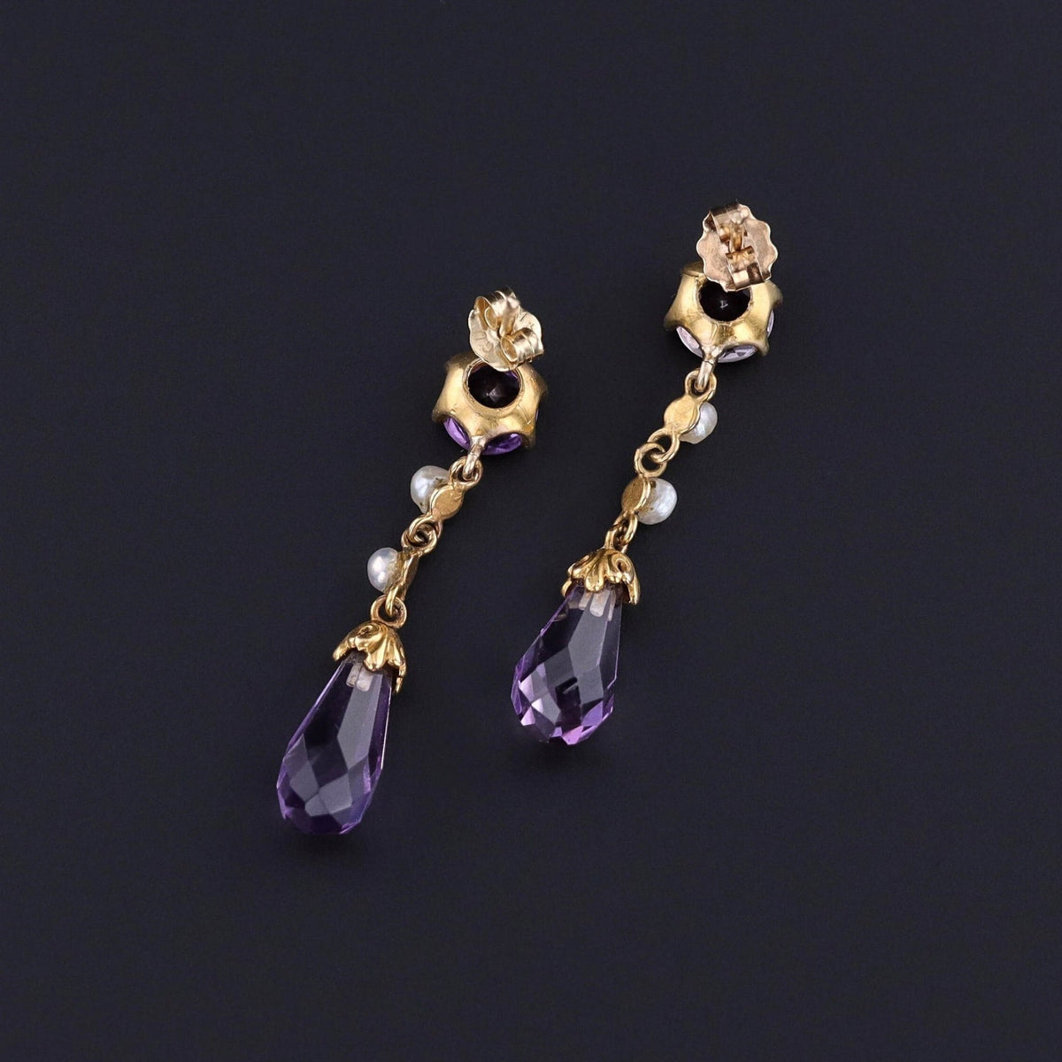 Vintage Amethyst Earrings of 14k Gold - Trademark Antiques