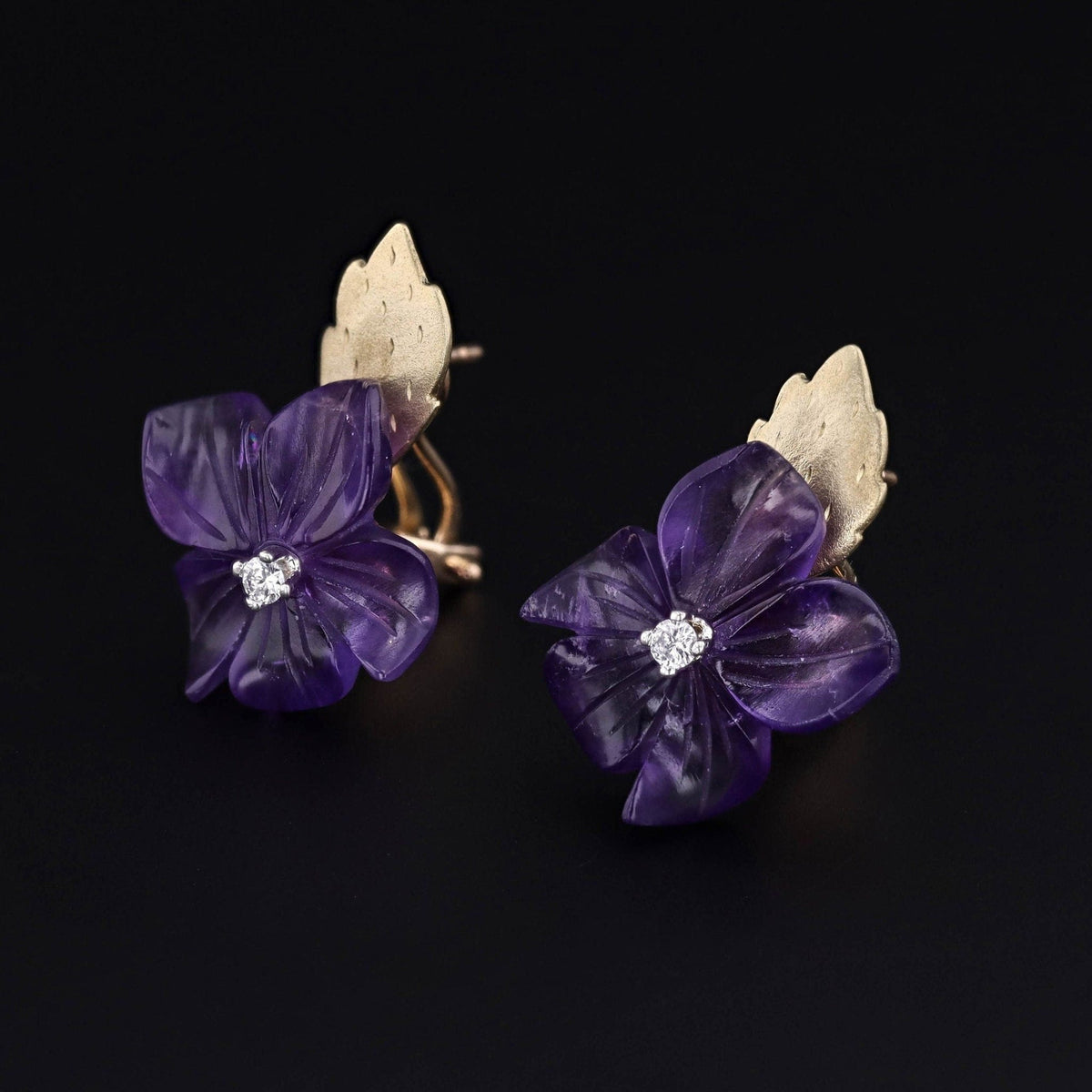 Vintage Amethyst Flower Conversion Earrings of 14k Gold - Trademark Antiques