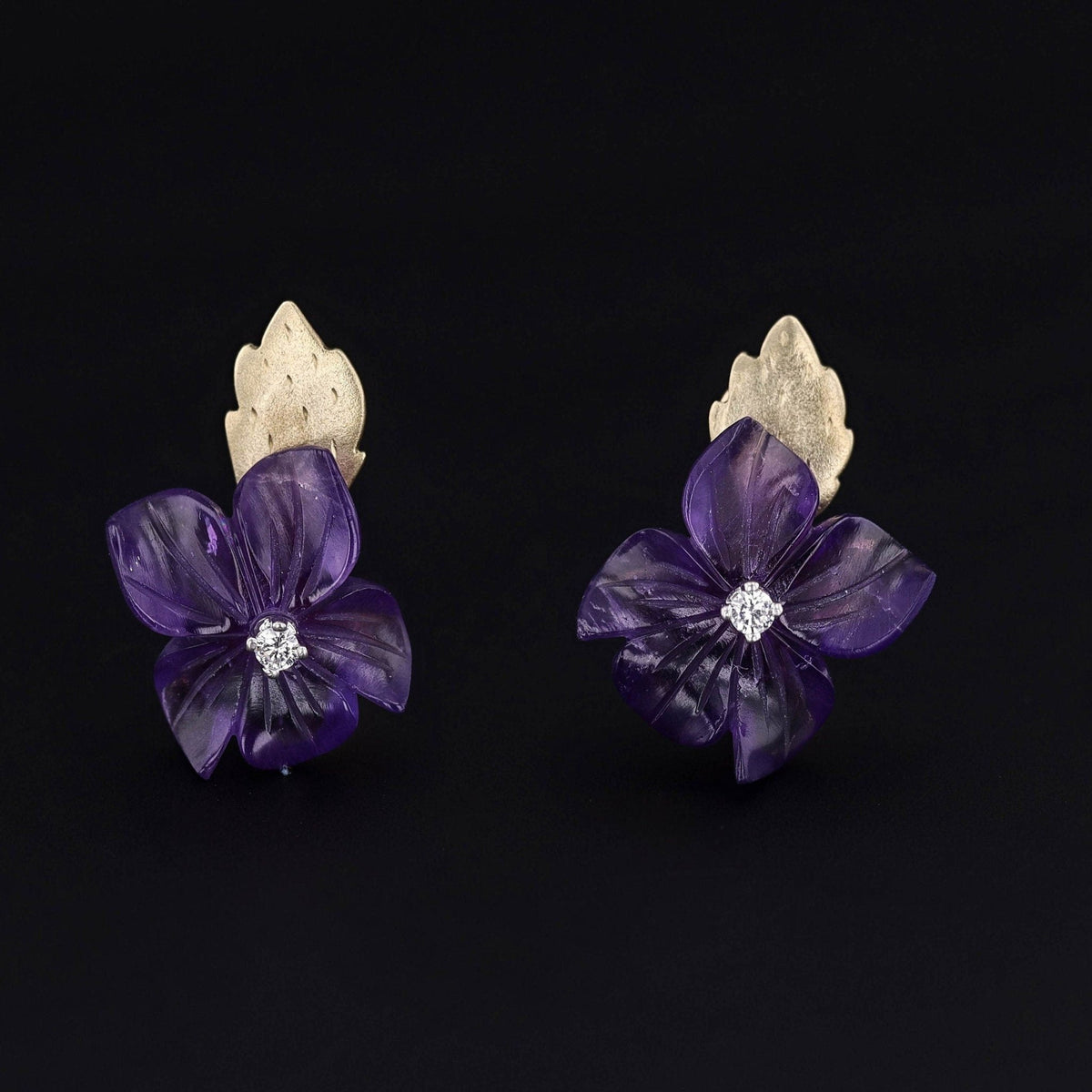 Vintage Amethyst Flower Conversion Earrings of 14k Gold - Trademark Antiques