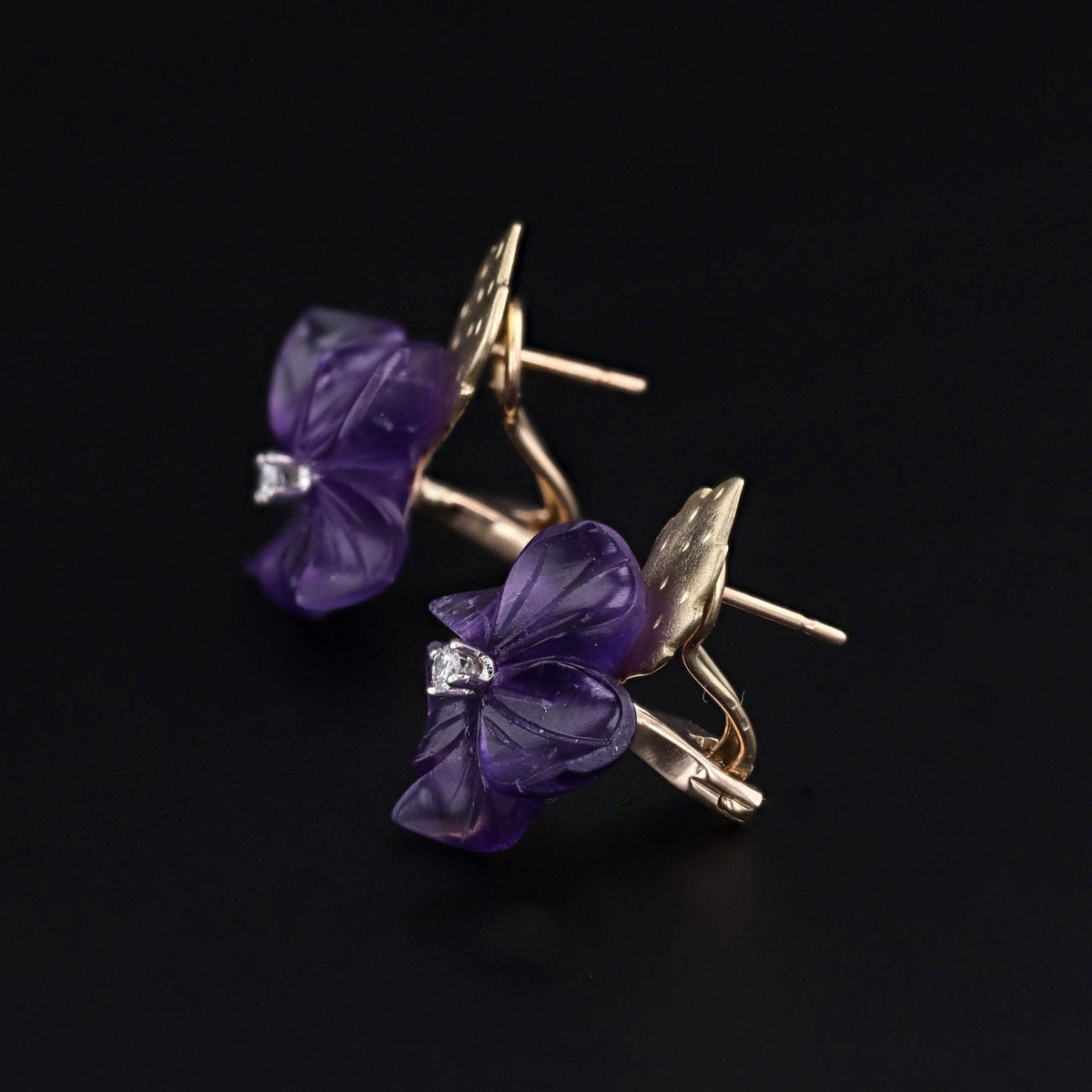 Vintage Amethyst Flower Conversion Earrings of 14k Gold - Trademark Antiques