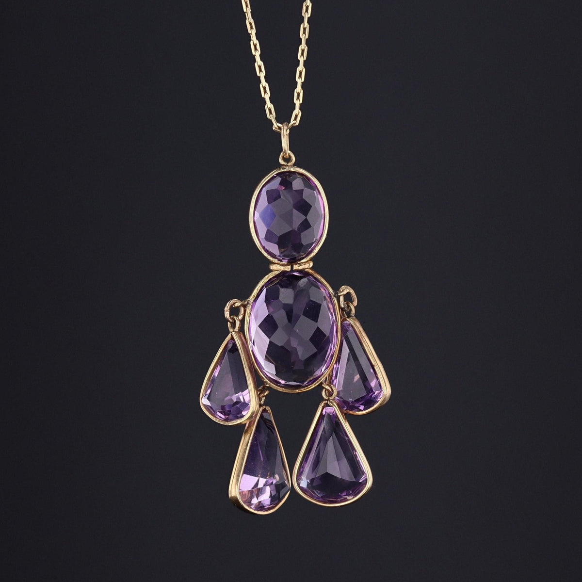 Vintage Amethyst Pendant | 14k Gold &amp; Amethyst Moveable Person Pendant - Trademark Antiques