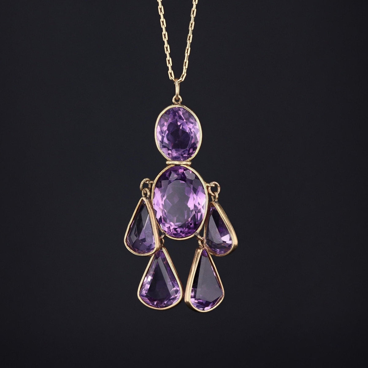 Vintage Amethyst Pendant | 14k Gold &amp; Amethyst Moveable Person Pendant - Trademark Antiques