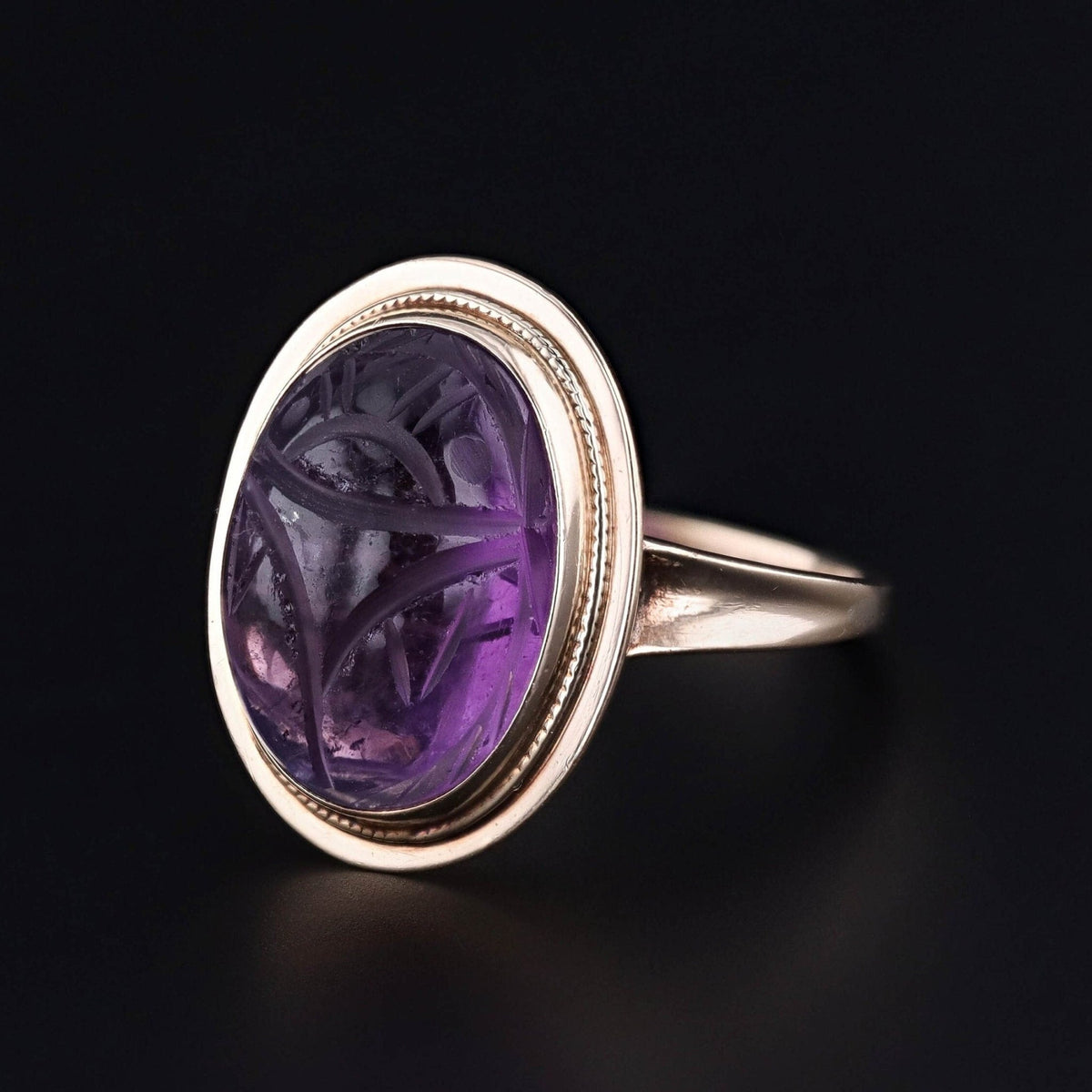 Vintage Amethyst Scarab Ring of 14k Gold - Trademark Antiques
