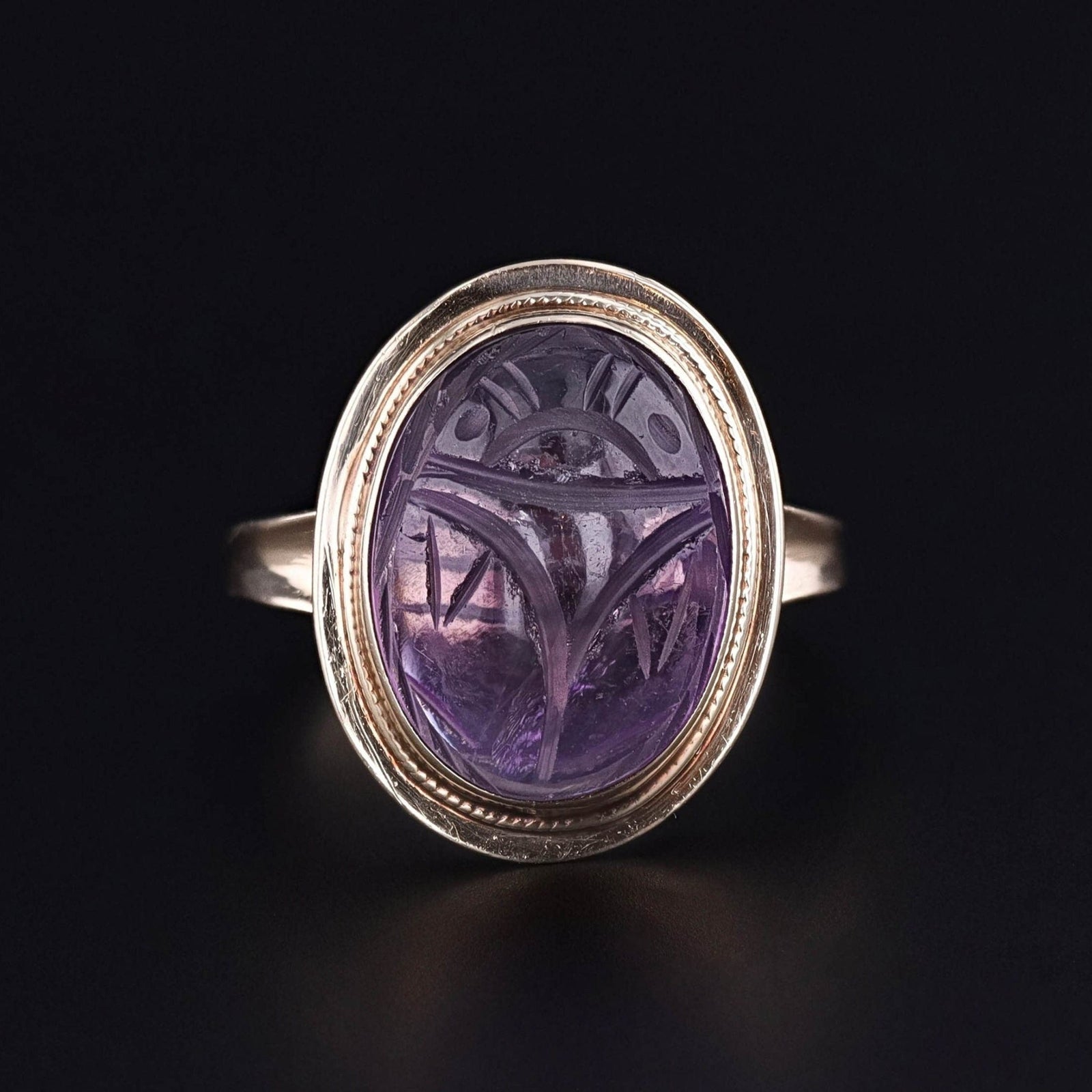 Vintage Amethyst Scarab Ring of 14k Gold - Trademark Antiques