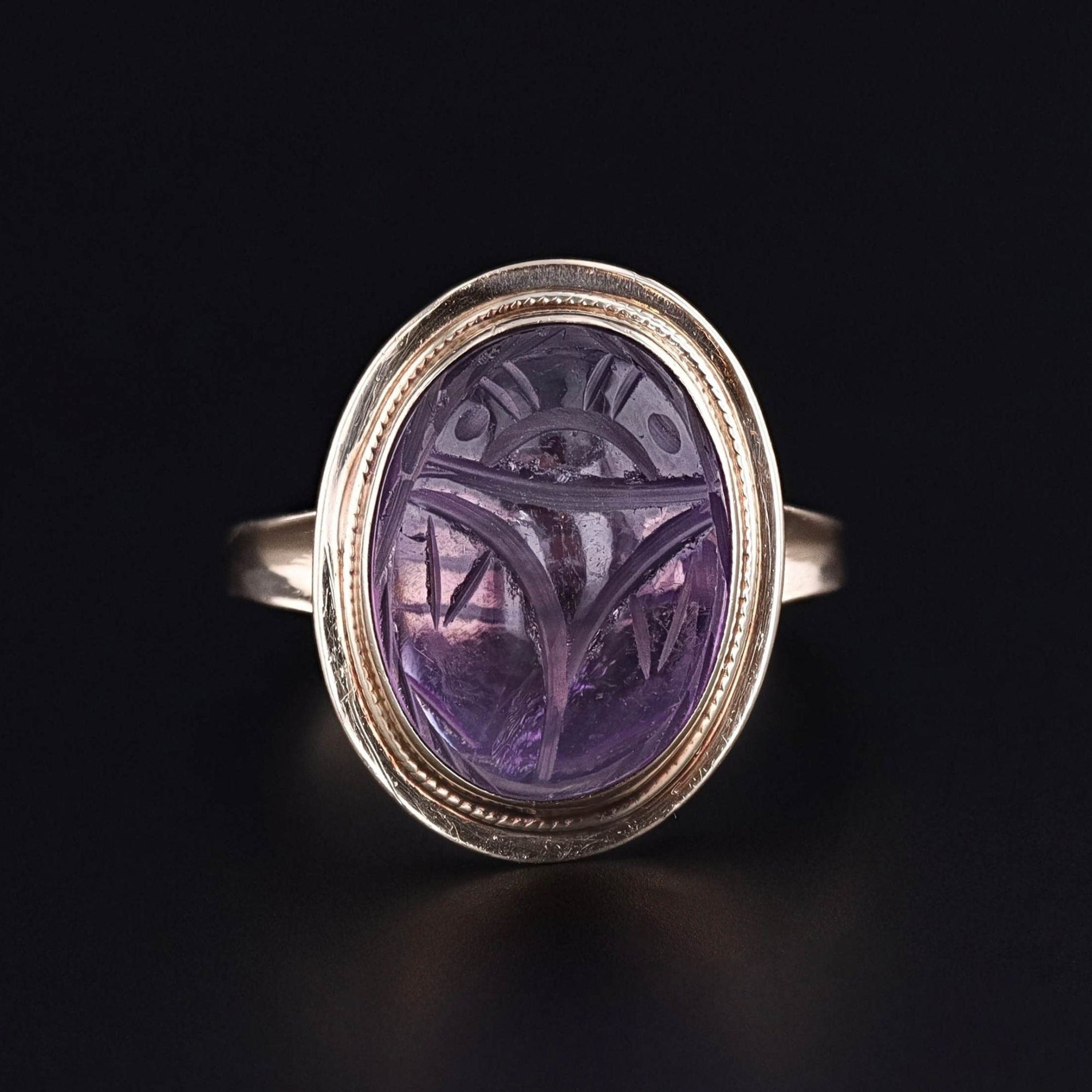 Vintage Amethyst Scarab Ring of 14k Gold - Trademark Antiques