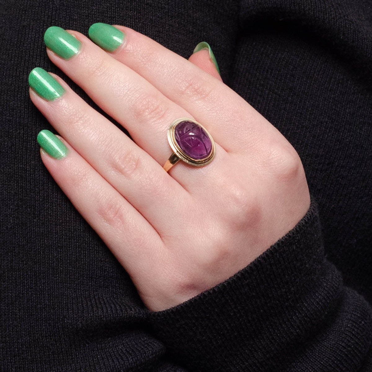 Vintage Amethyst Scarab Ring of 14k Gold - Trademark Antiques