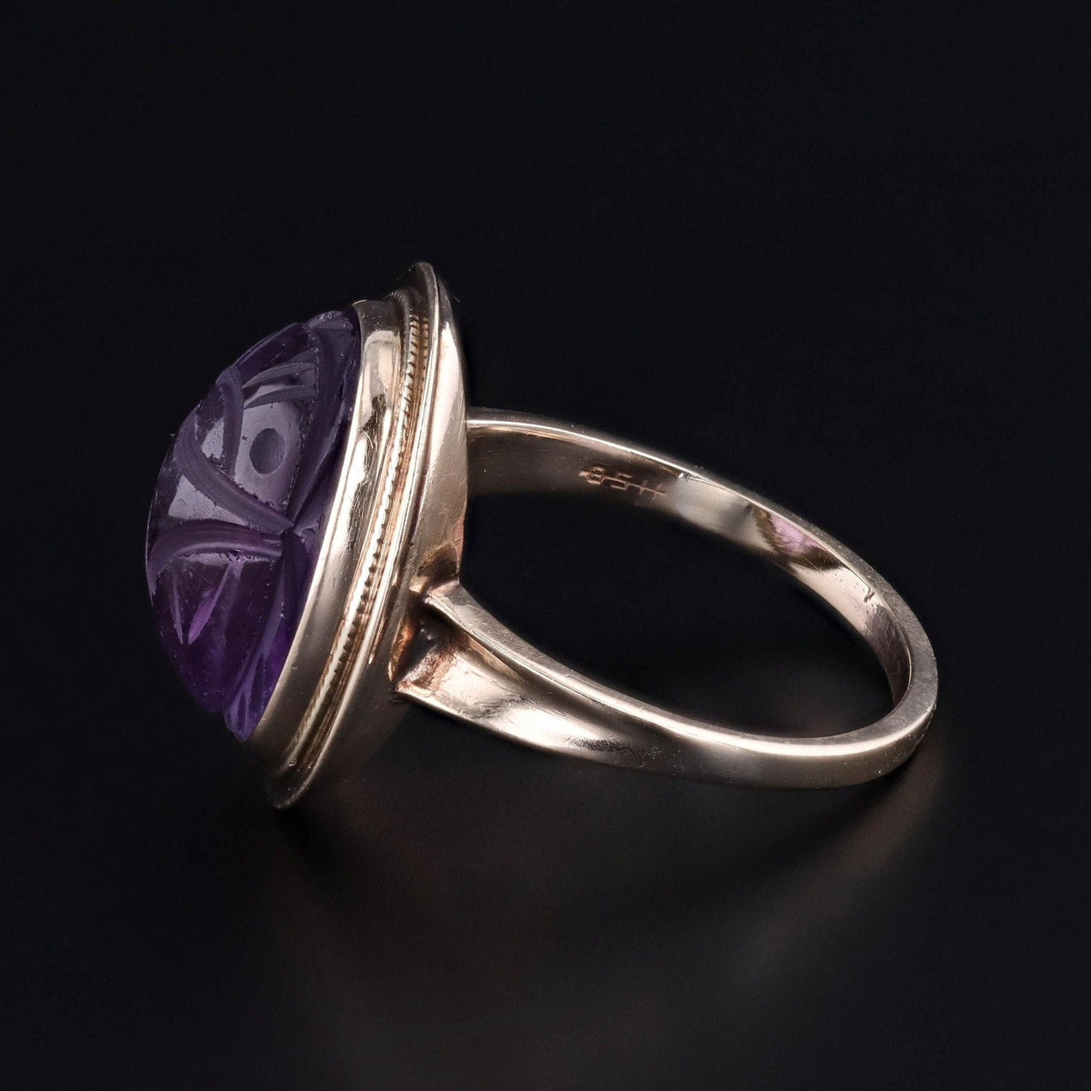 Vintage Amethyst Scarab Ring of 14k Gold - Trademark Antiques