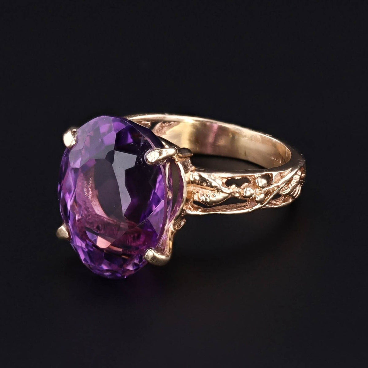Vintage Amethyst Statement Ring | 14k Gold Amethyst Ring - Trademark Antiques