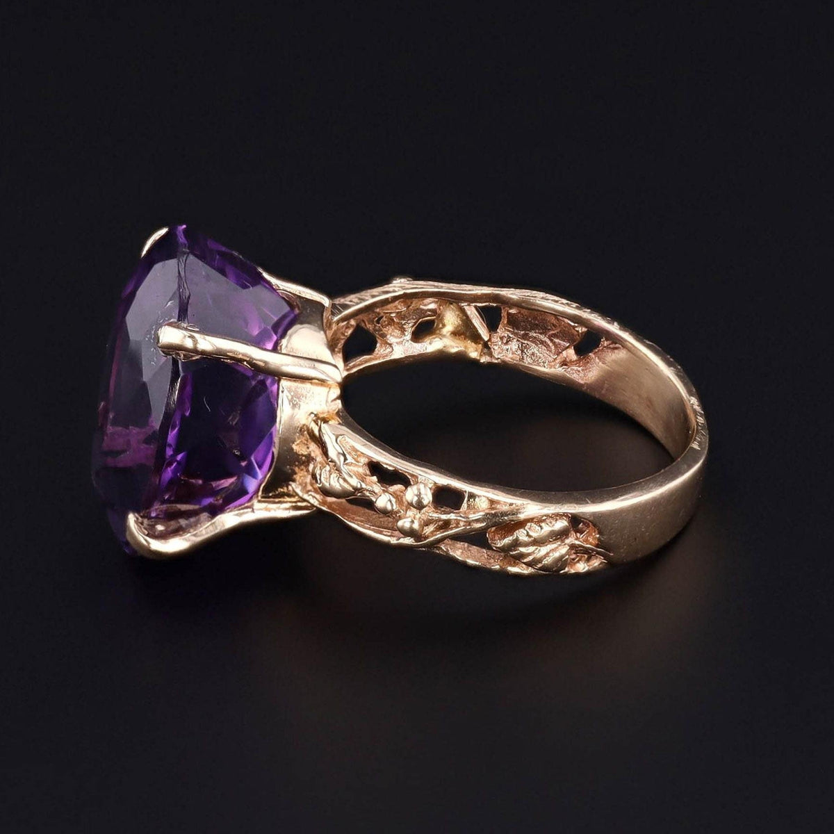 Vintage Amethyst Statement Ring | 14k Gold Amethyst Ring - Trademark Antiques