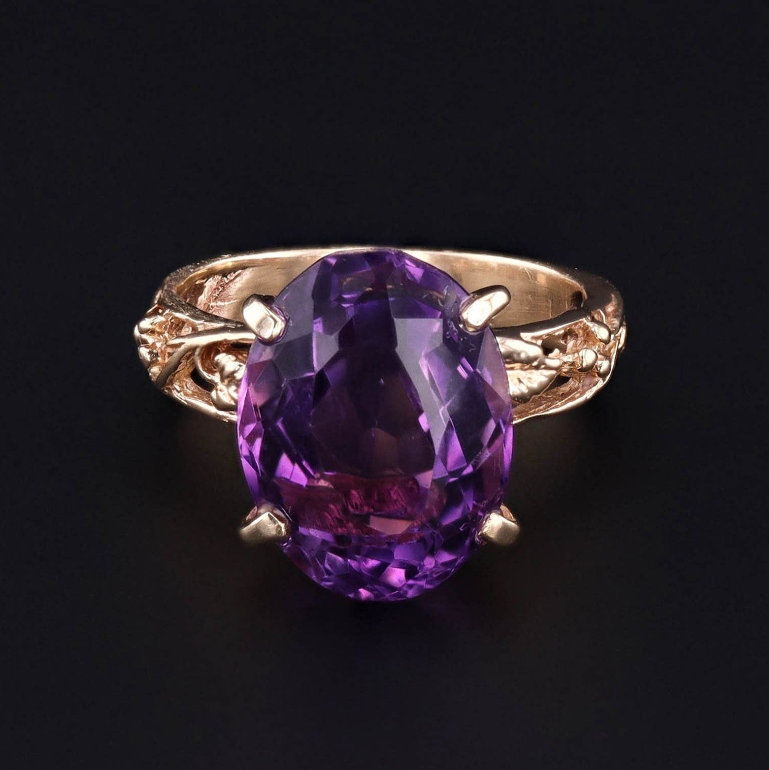 Vintage Amethyst Statement Ring | 14k Gold Amethyst Ring - Trademark Antiques