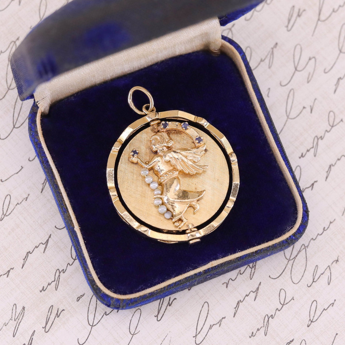 Vintage Angel and Devil Spinner Pendant of 14k Gold - Trademark Antiques