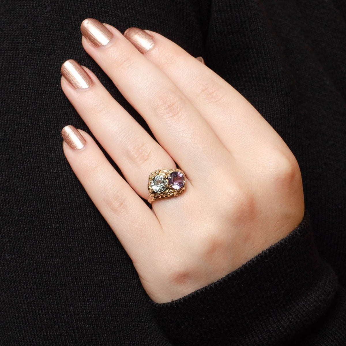 Vintage Aquamarine and Amethyst Toi et Moi Ring of 14k Gold - Trademark Antiques
