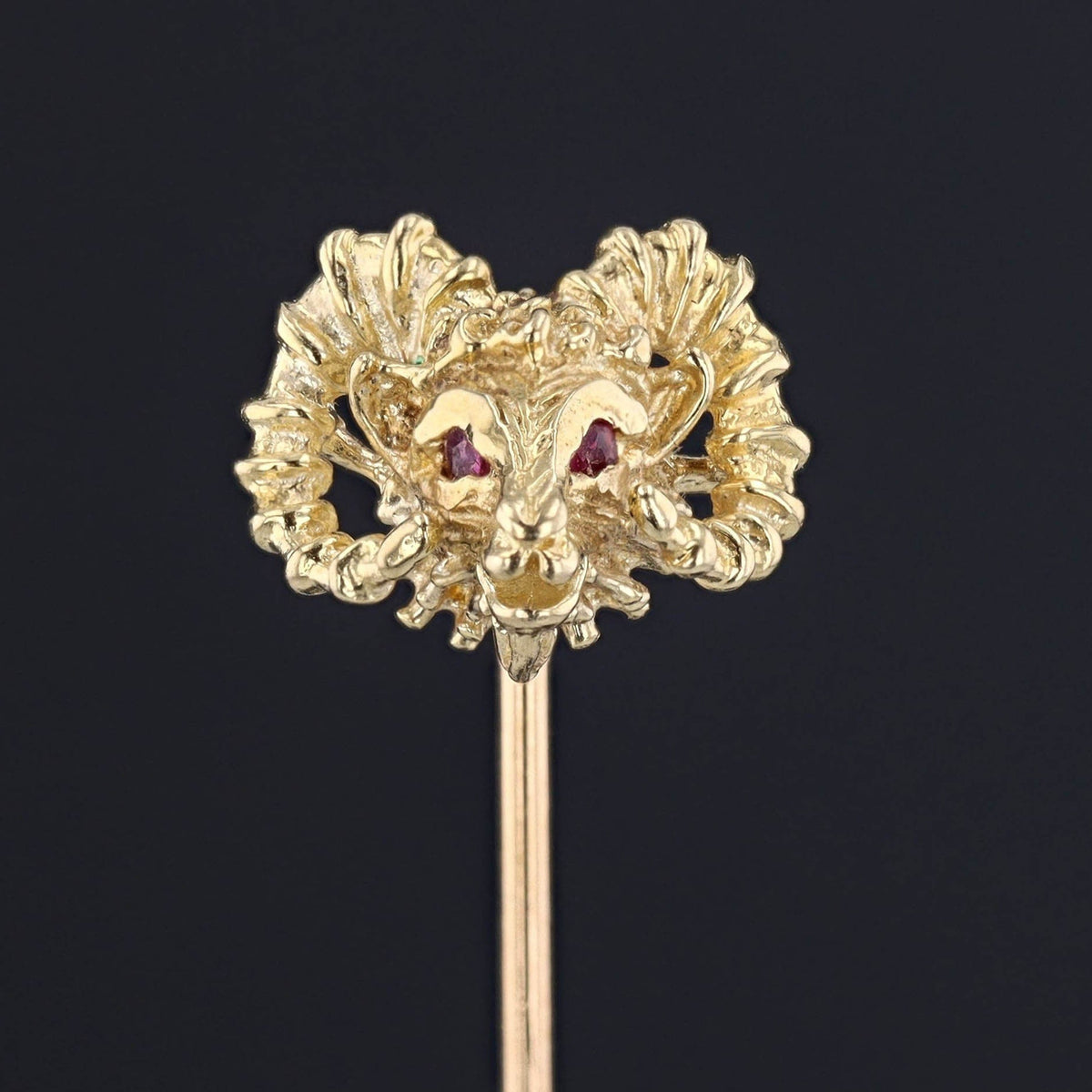 Vintage Aries Ram with Rubies Stick Pin of 14k Gold - Trademark Antiques