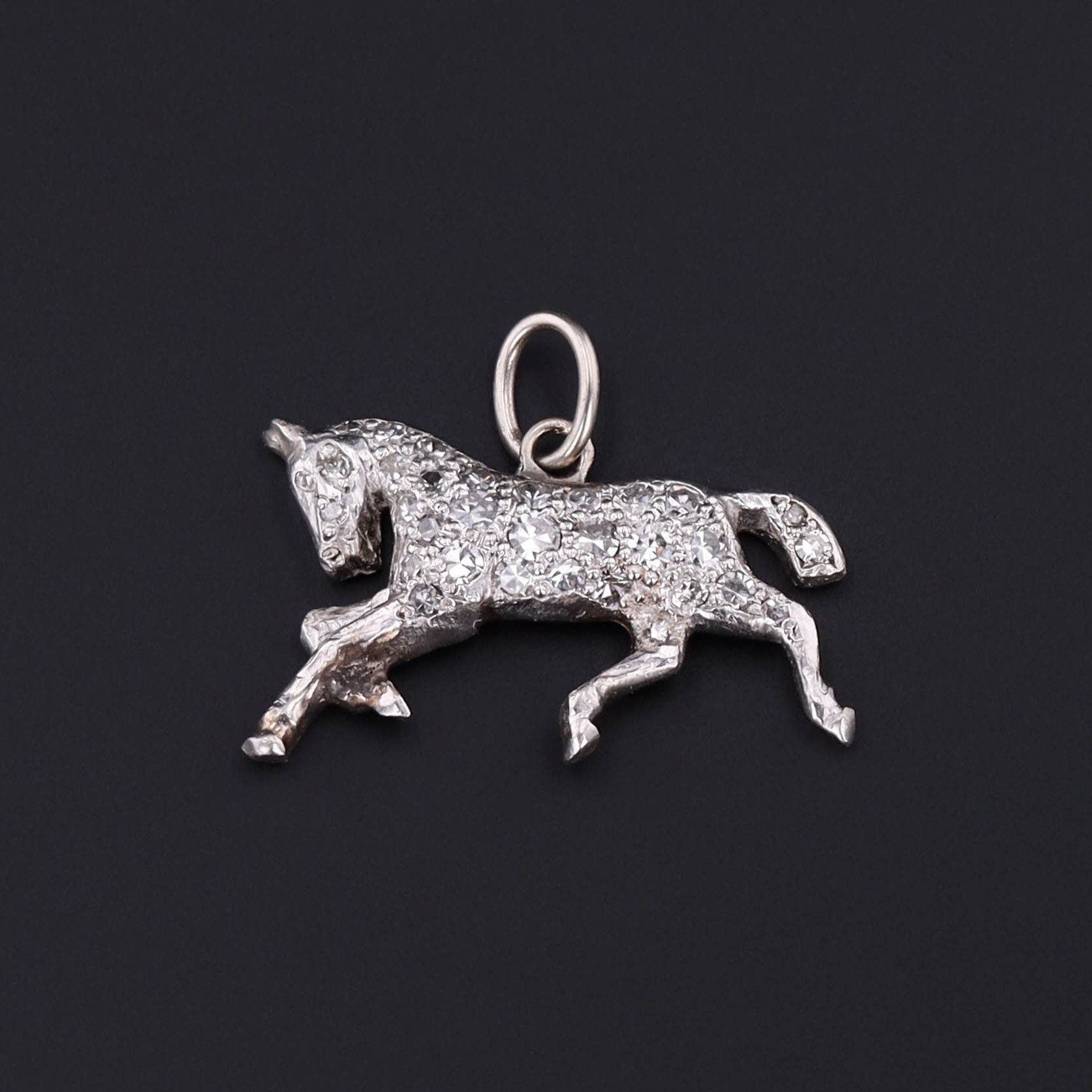 Vintage Art Deco Platinum and Diamond Horse Charm Perfect for an Equestrian or Horse Lover - Trademark Antiques