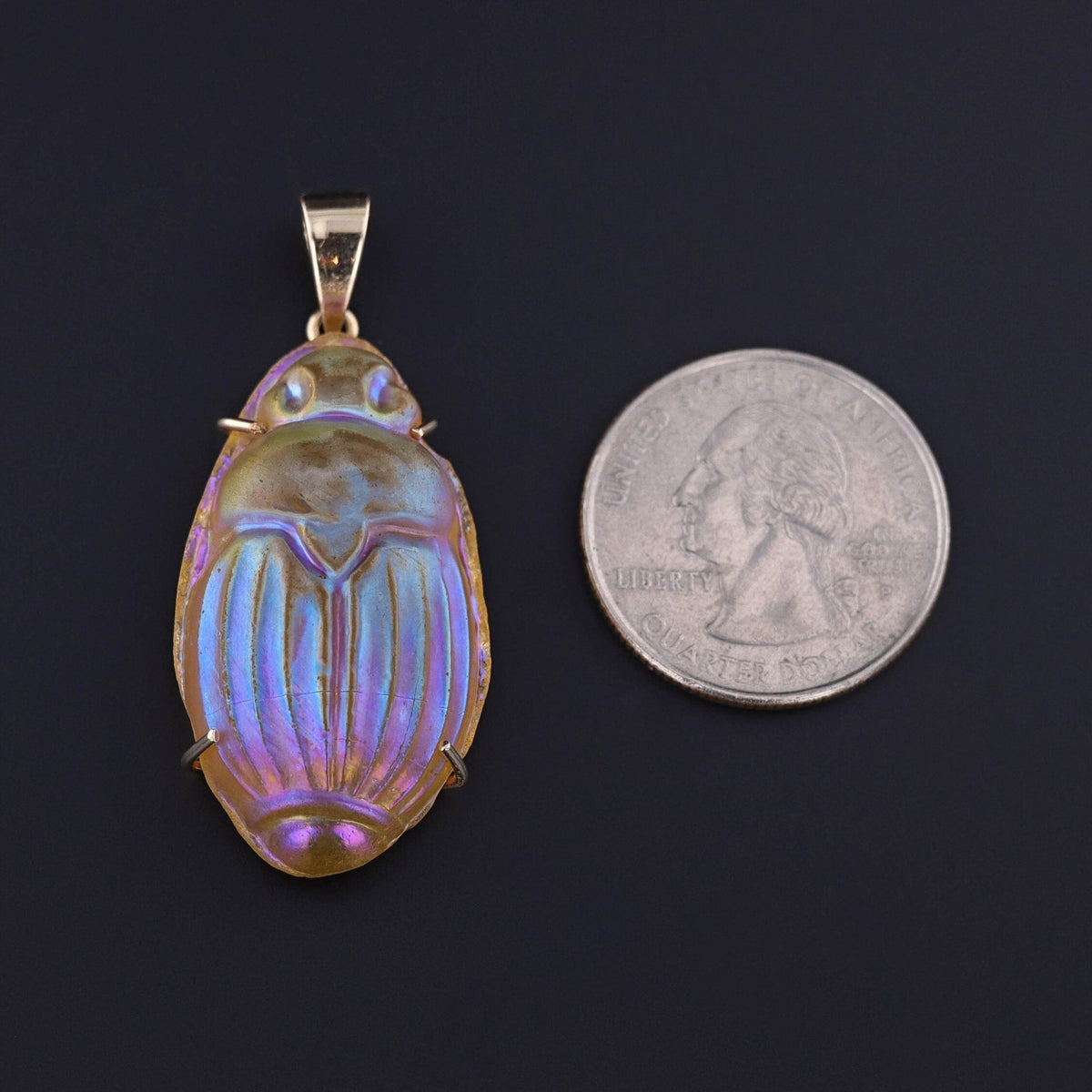 Vintage Art Glass Scarab Pendant of 14k Gold - Trademark Antiques