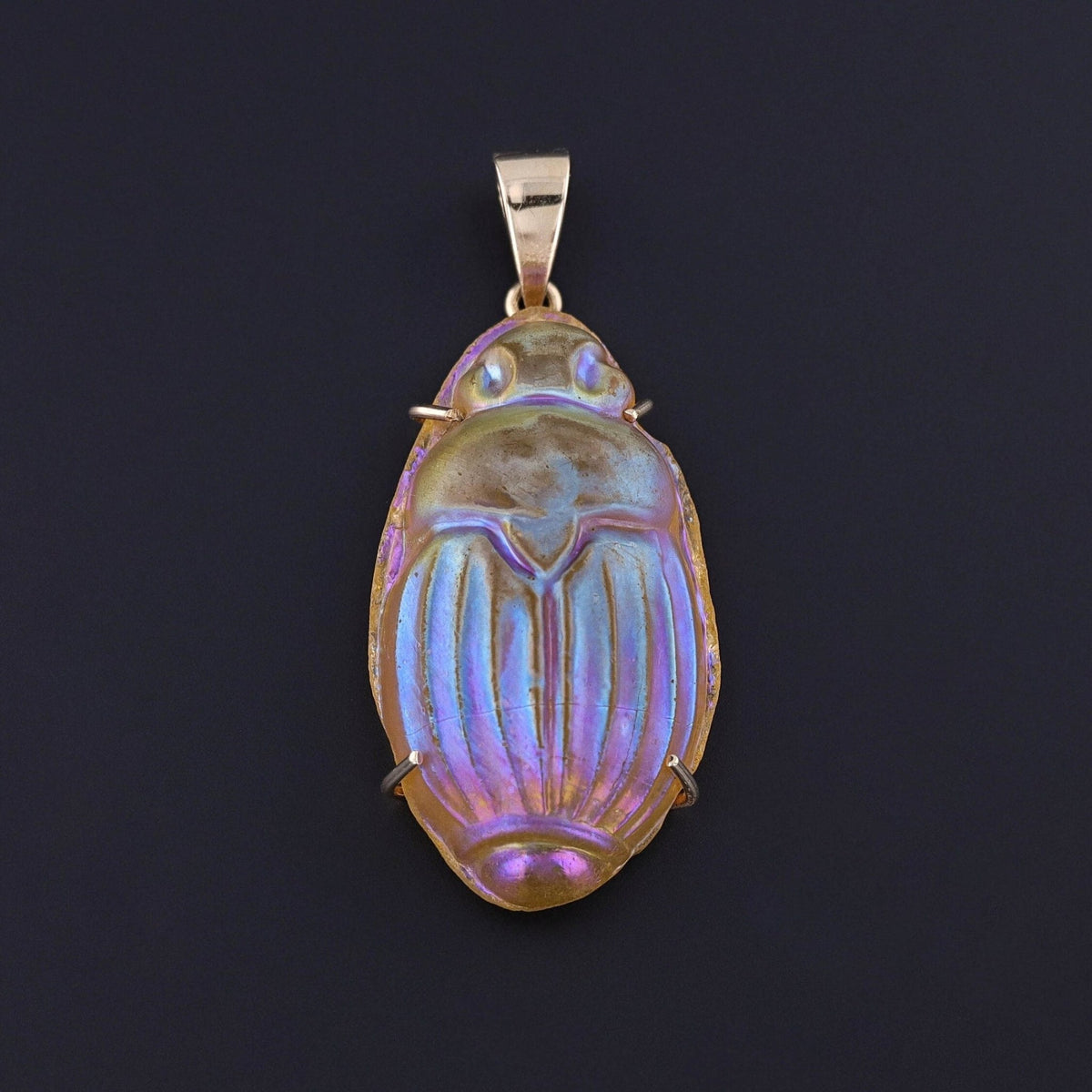 Vintage Art Glass Scarab Pendant of 14k Gold - Trademark Antiques