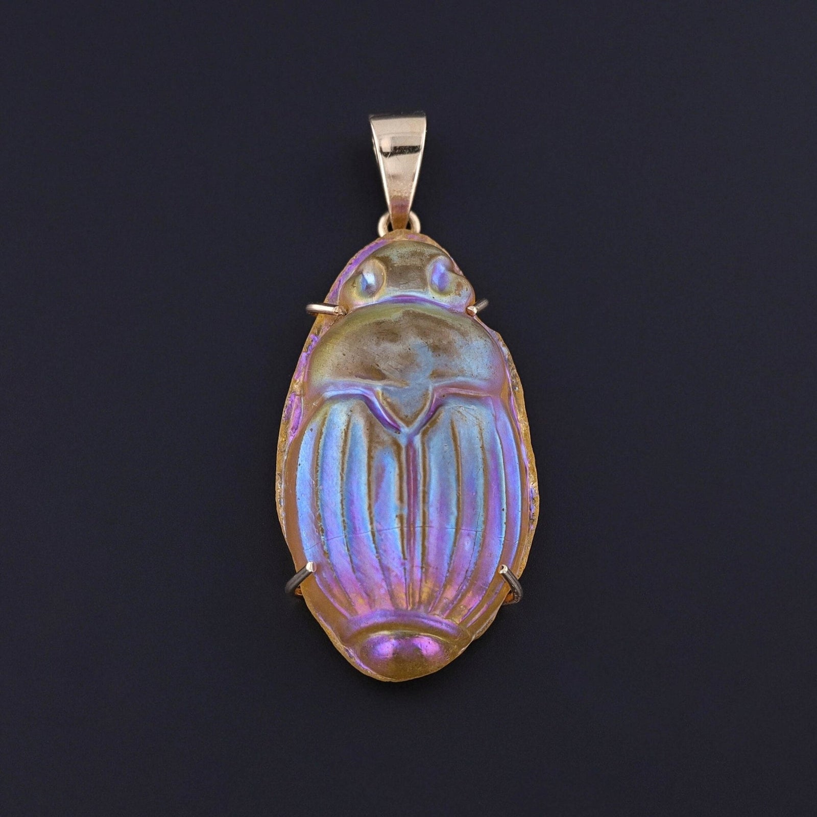 Vintage Art Glass Scarab Pendant of 14k Gold - Trademark Antiques