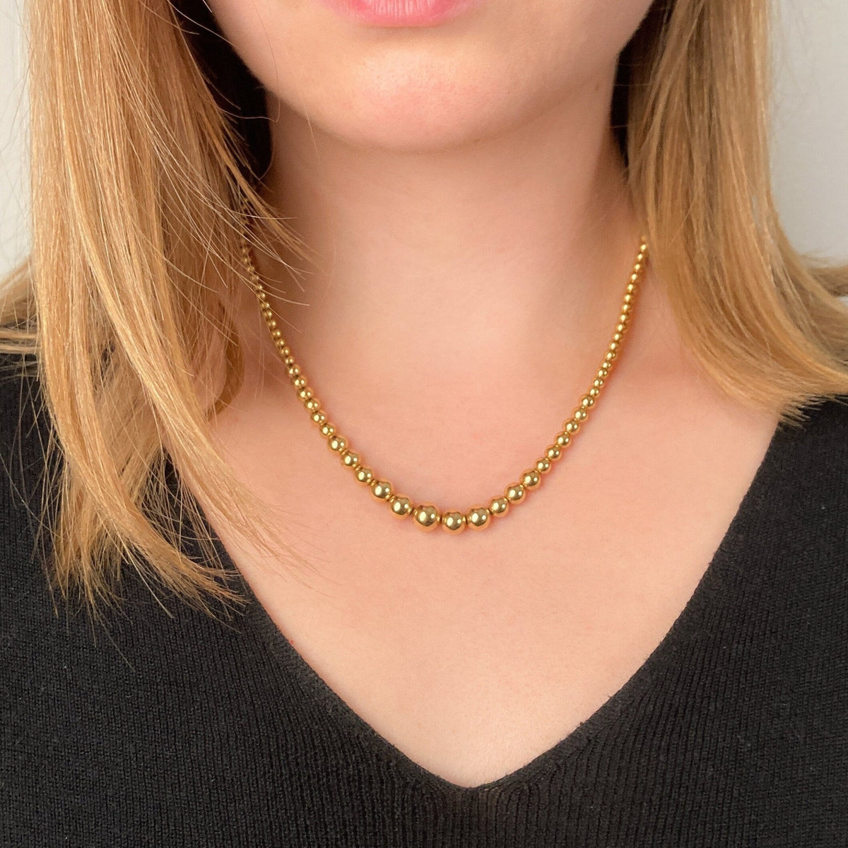 Vintage Bead Necklace of 14k Gold - Trademark Antiques