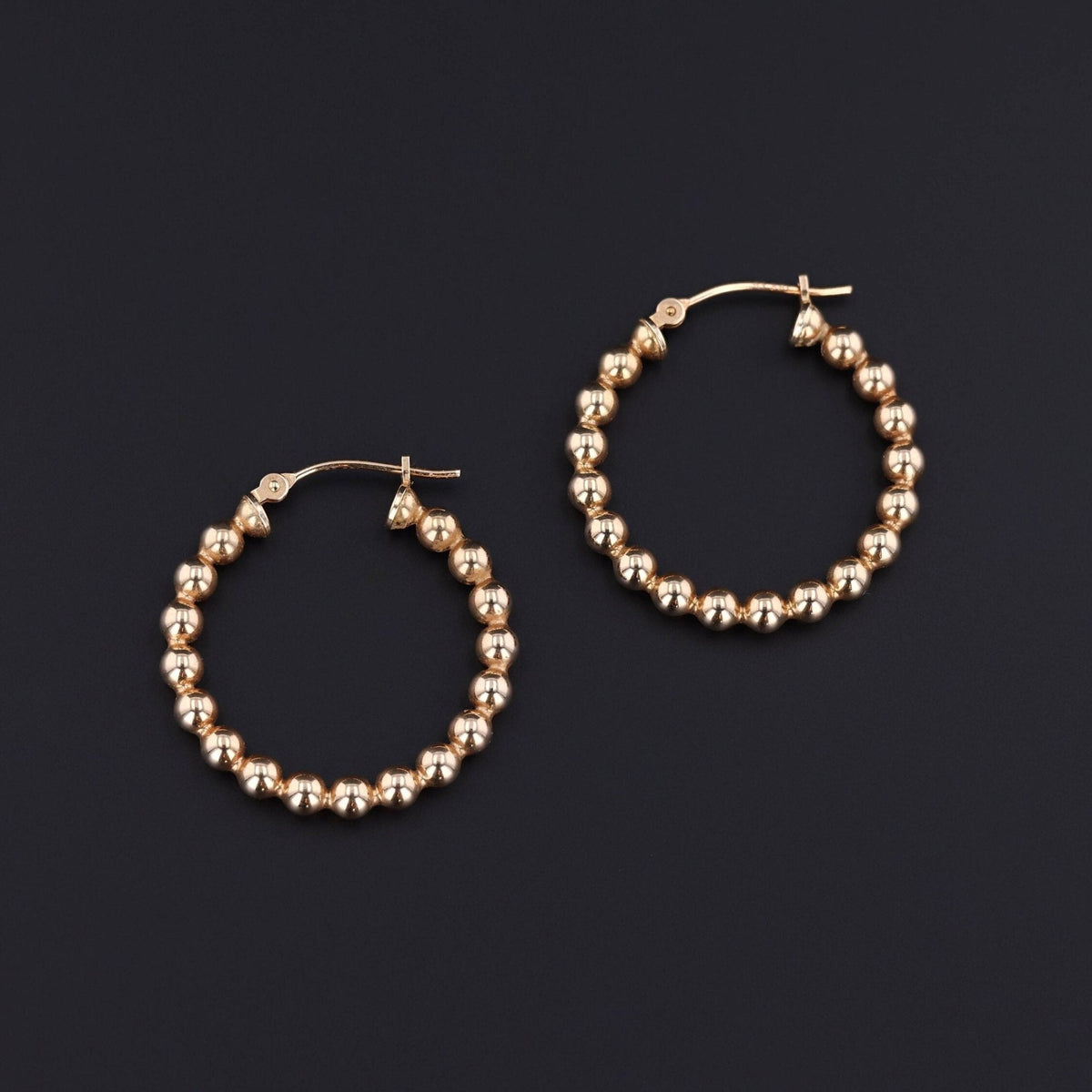 Vintage Beaded Hoops of 14k Gold - Trademark Antiques