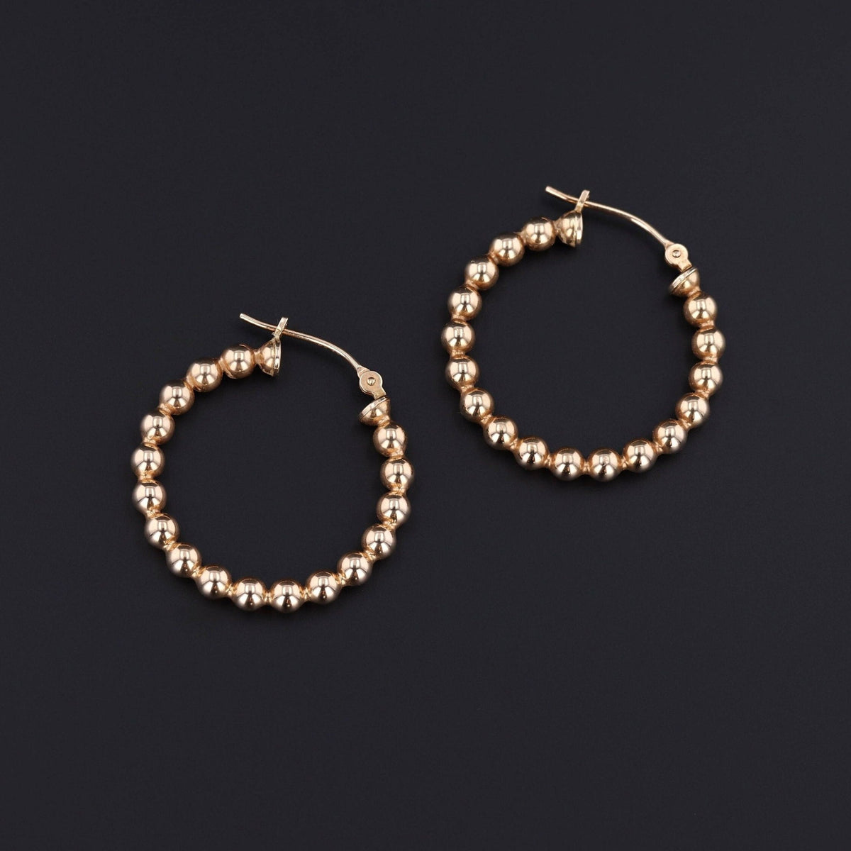 Vintage Beaded Hoops of 14k Gold - Trademark Antiques