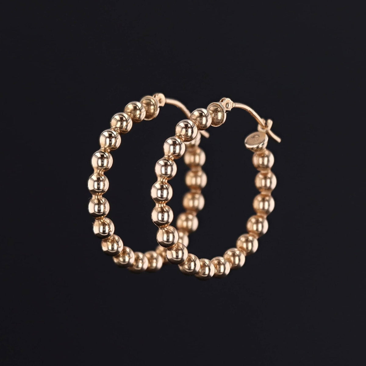 Vintage Beaded Hoops of 14k Gold - Trademark Antiques
