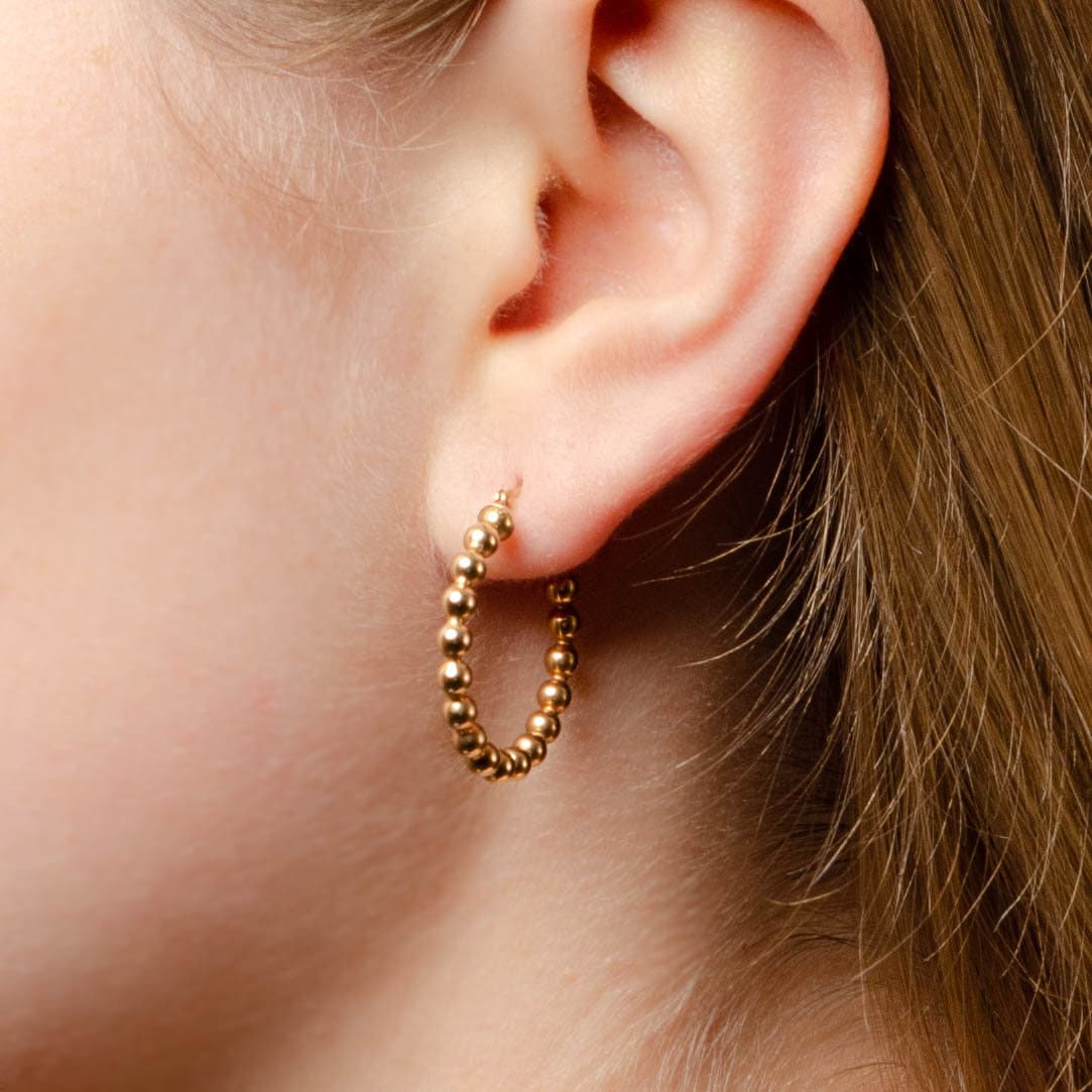 Vintage Beaded Hoops of 14k Gold - Trademark Antiques