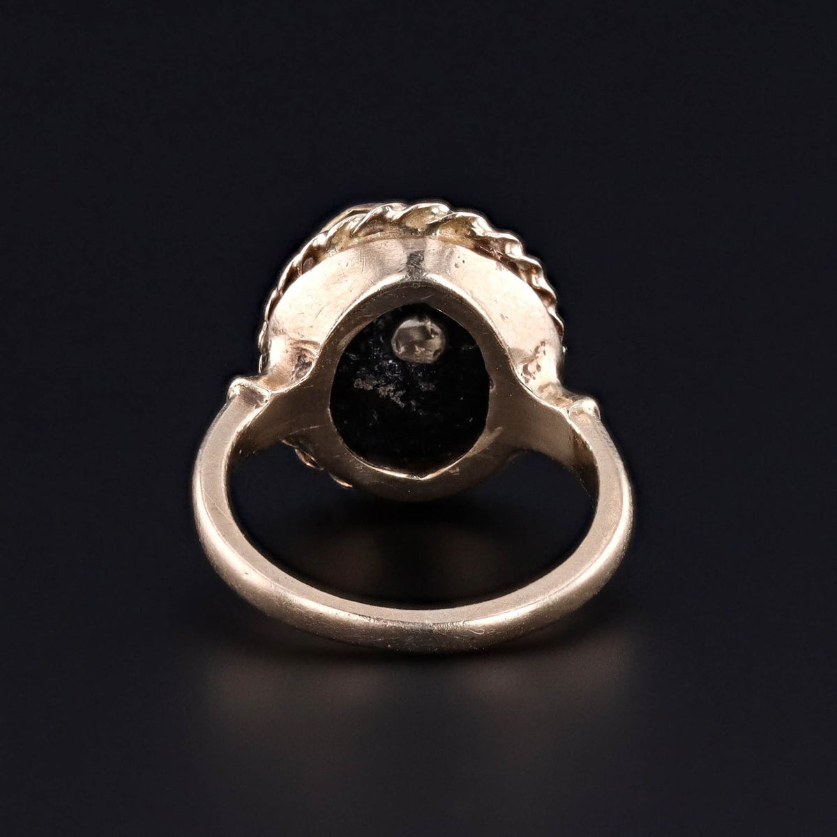 Vintage Black Onyx and Enamel Pansy Ring of 10k Gold - Trademark Antiques