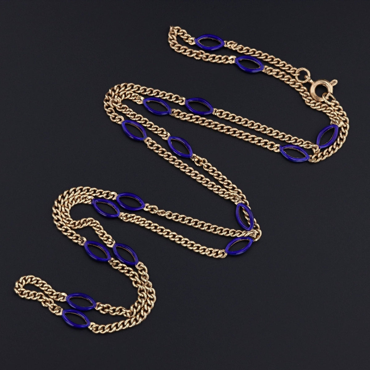 Vintage Blue Enamel 14k Gold Chain - Trademark Antiques