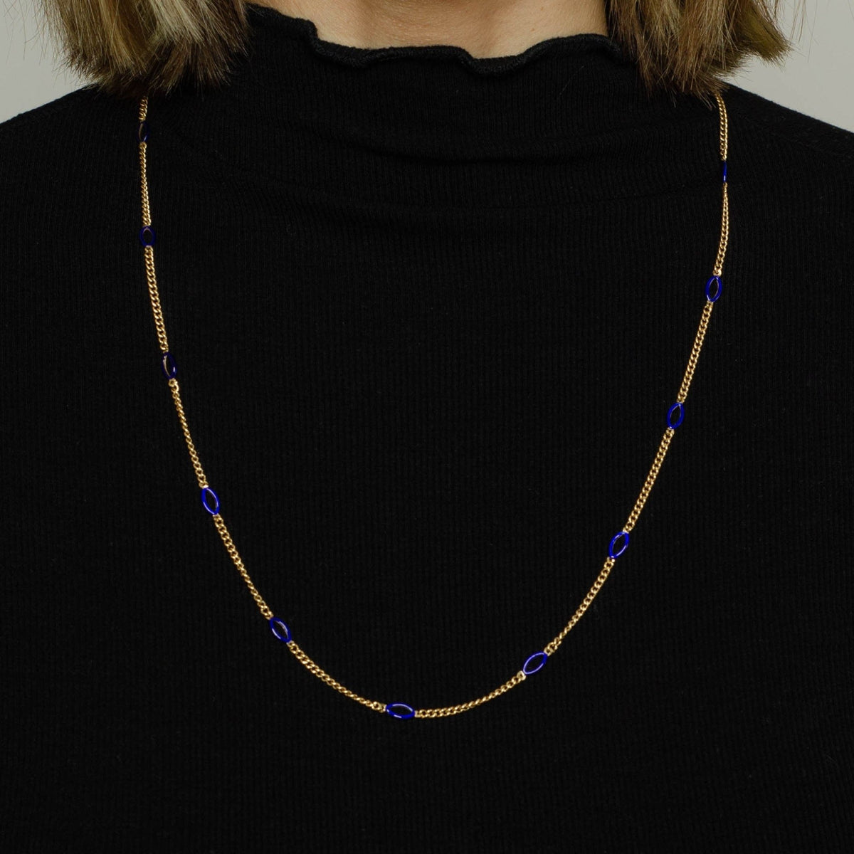 Vintage Blue Enamel 14k Gold Chain - Trademark Antiques