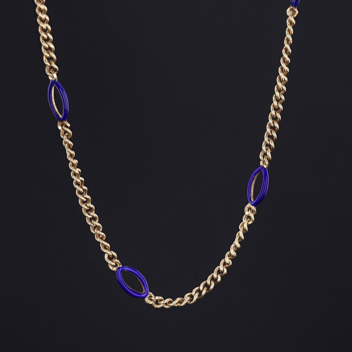 Vintage Blue Enamel 14k Gold Chain - Trademark Antiques