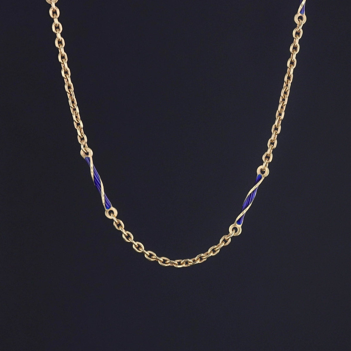 Vintage Blue Enamel Chain of 18k Gold - Trademark Antiques