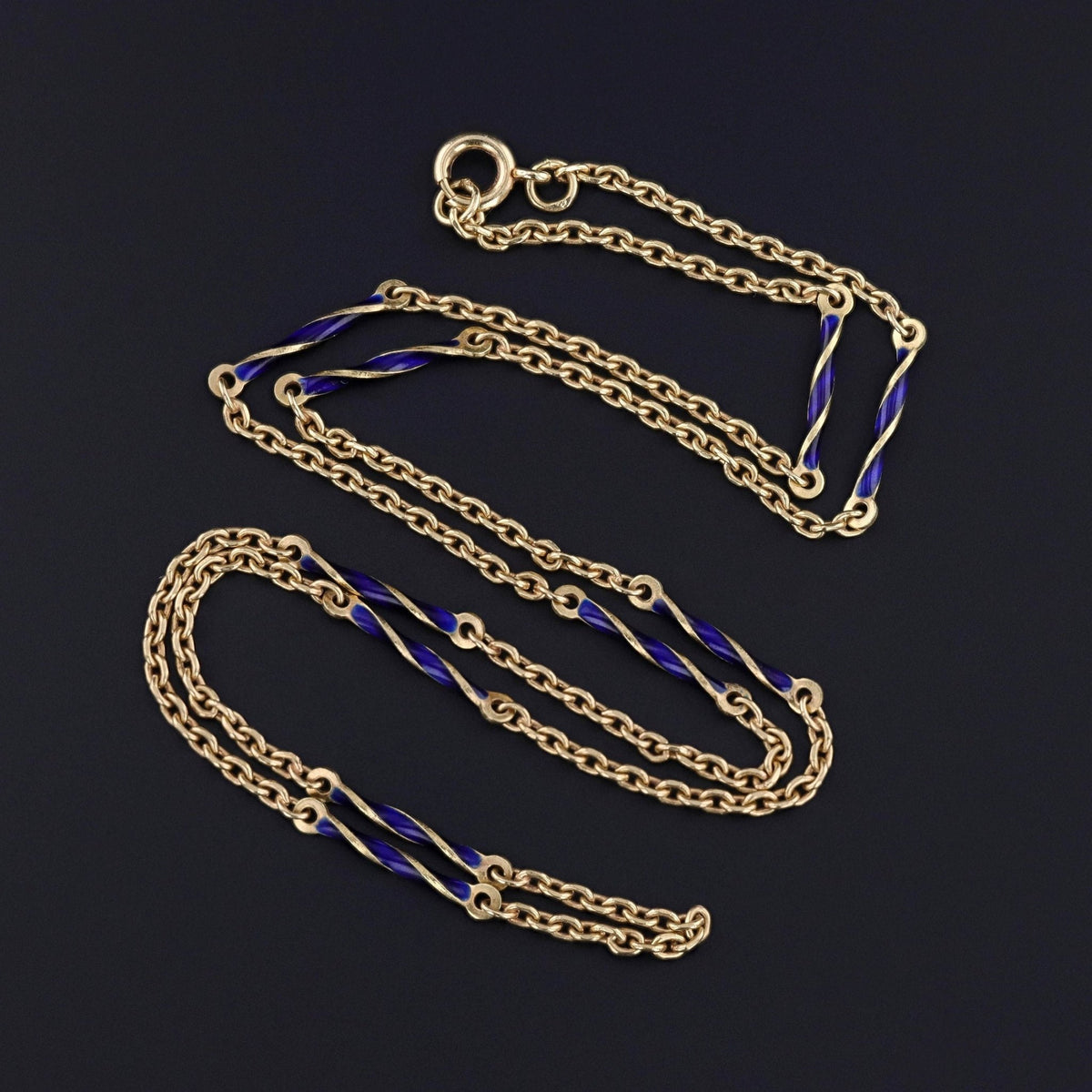 Vintage Blue Enamel Chain of 18k Gold - Trademark Antiques