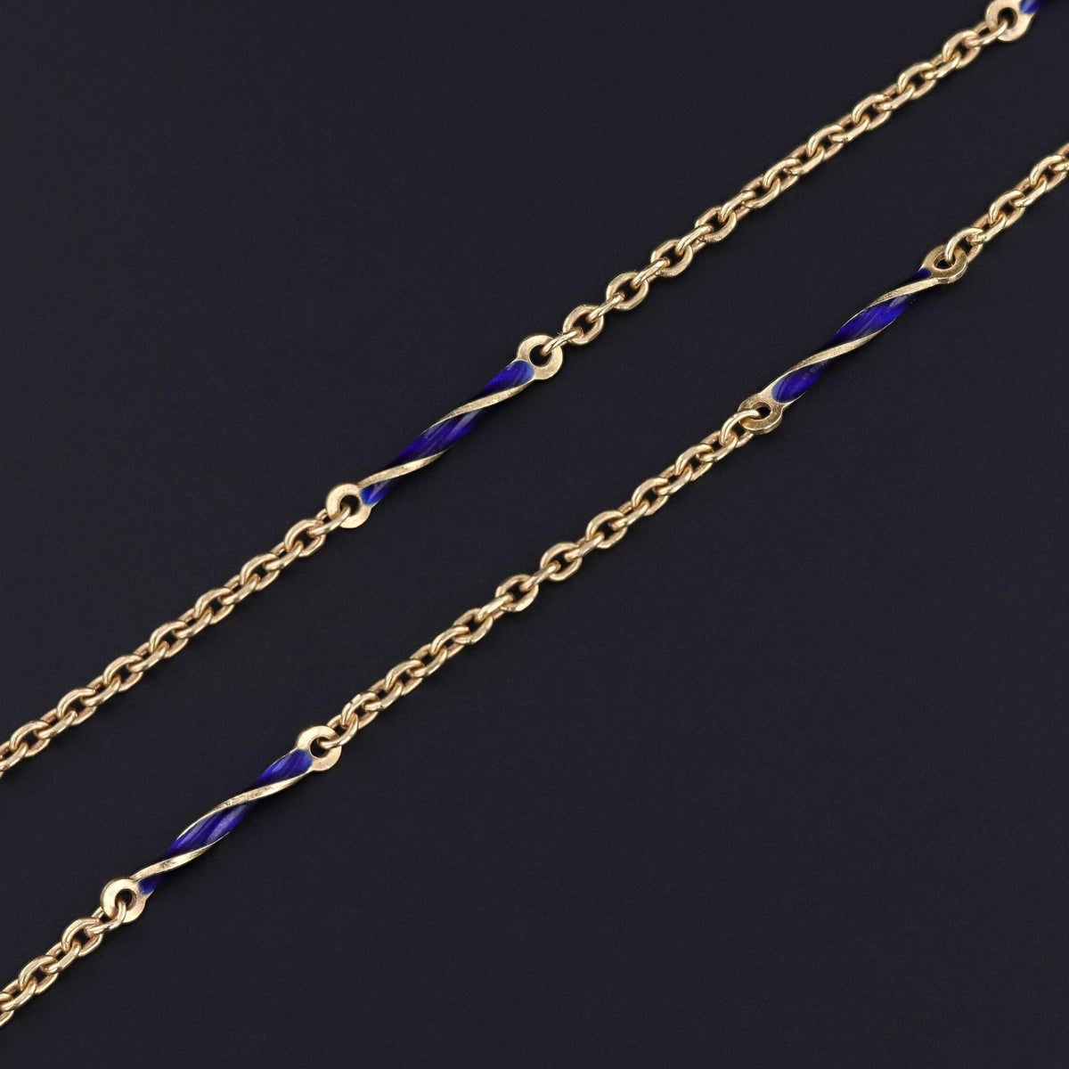 Vintage Blue Enamel Chain of 18k Gold - Trademark Antiques