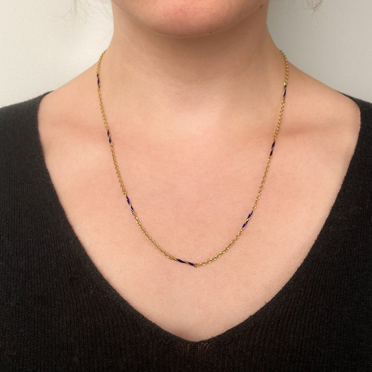 Vintage Blue Enamel Chain of 18k Gold - Trademark Antiques