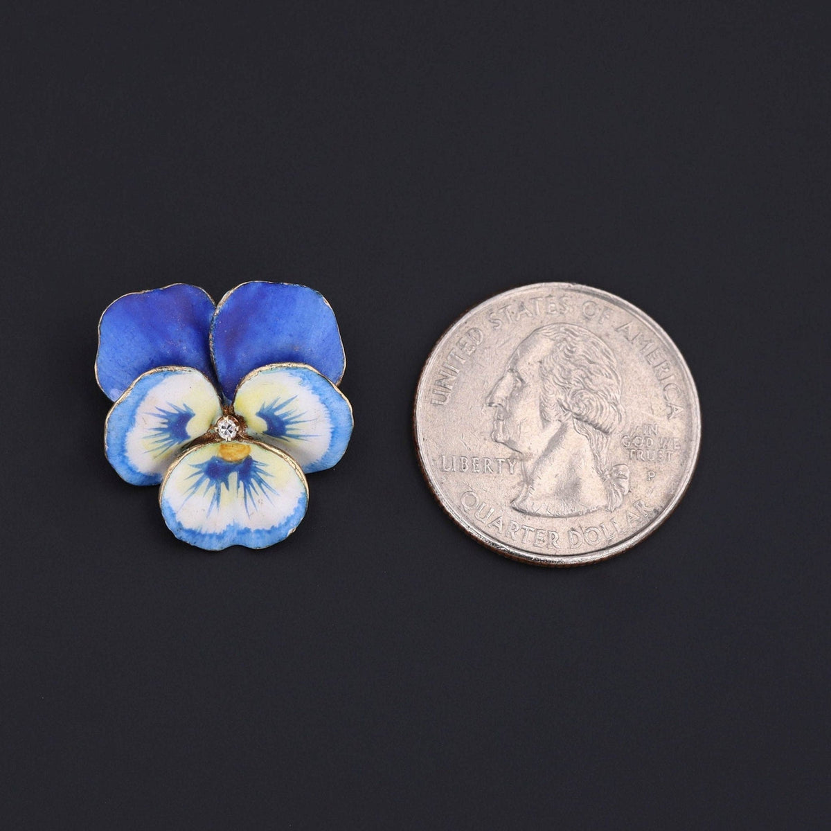 Vintage Blue Enamel Pansy Brooch of 14k Gold - Trademark Antiques