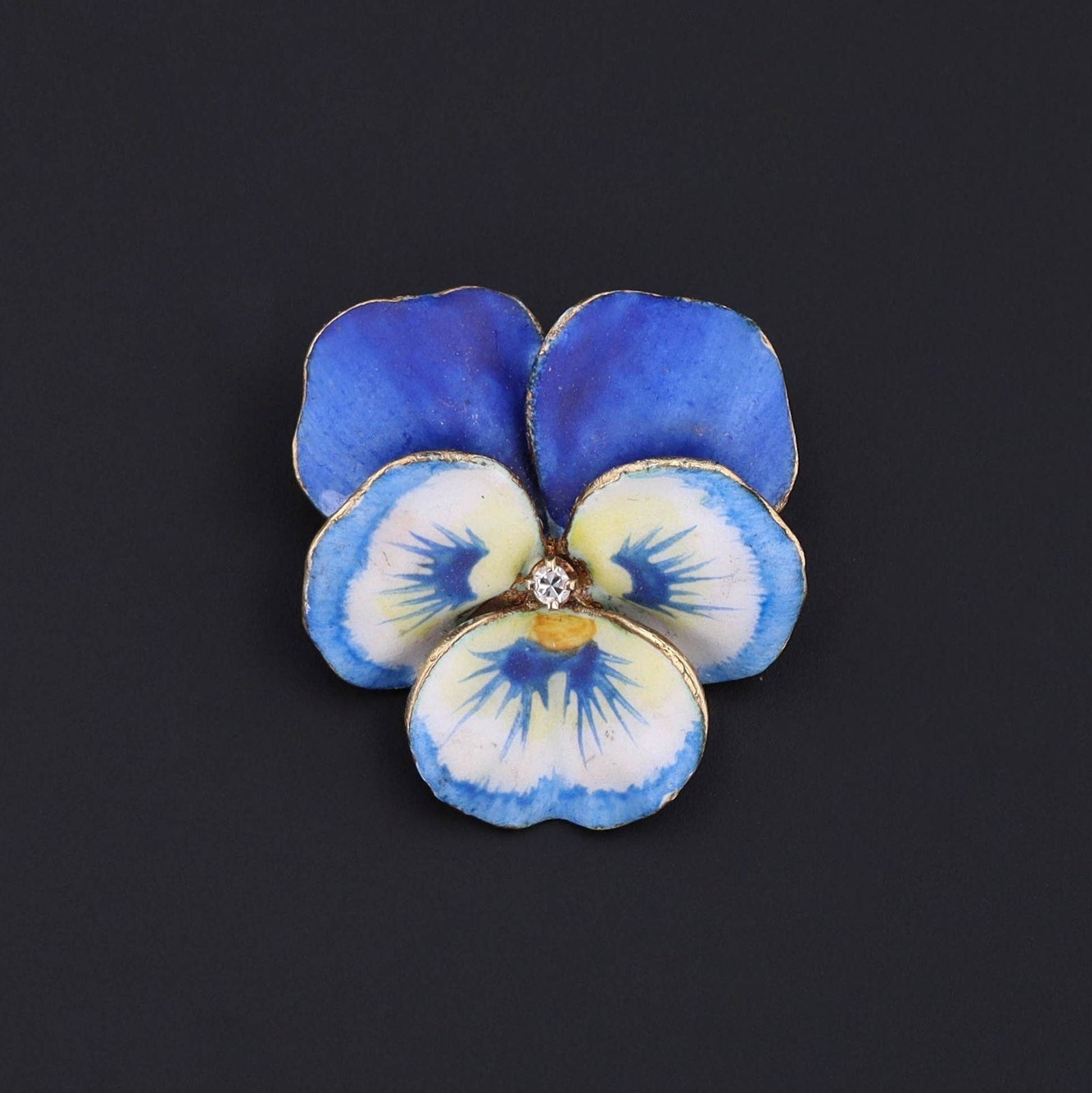 Vintage Blue Enamel Pansy Brooch of 14k Gold - Trademark Antiques